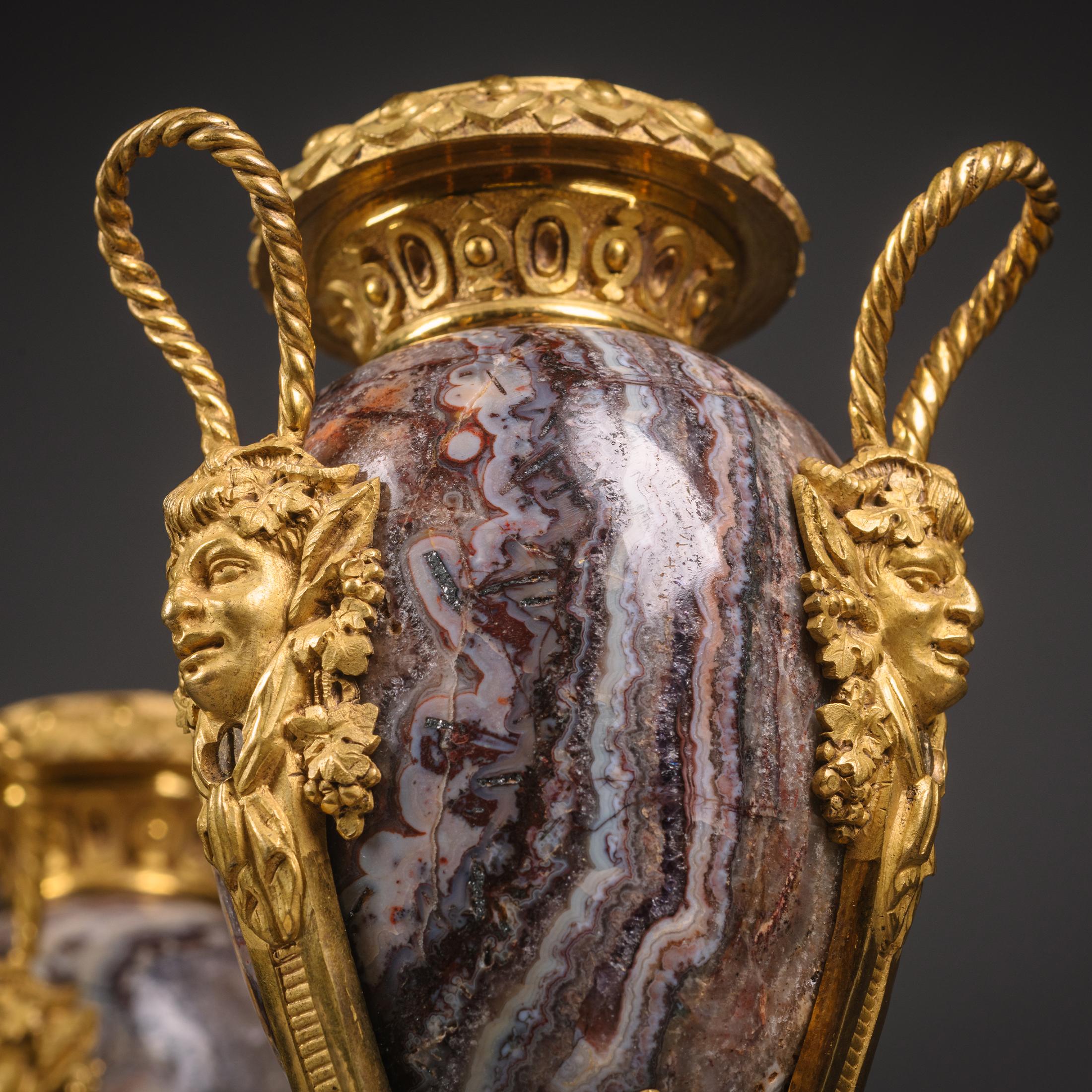 Pair of Petite Louis XVI Style Gilt-Bronze Mounted Fluorspar Cassolettes For Sale 2