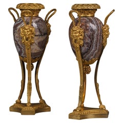 Pair of Petite Louis XVI Style Gilt-Bronze Mounted Fluorspar Cassolettes