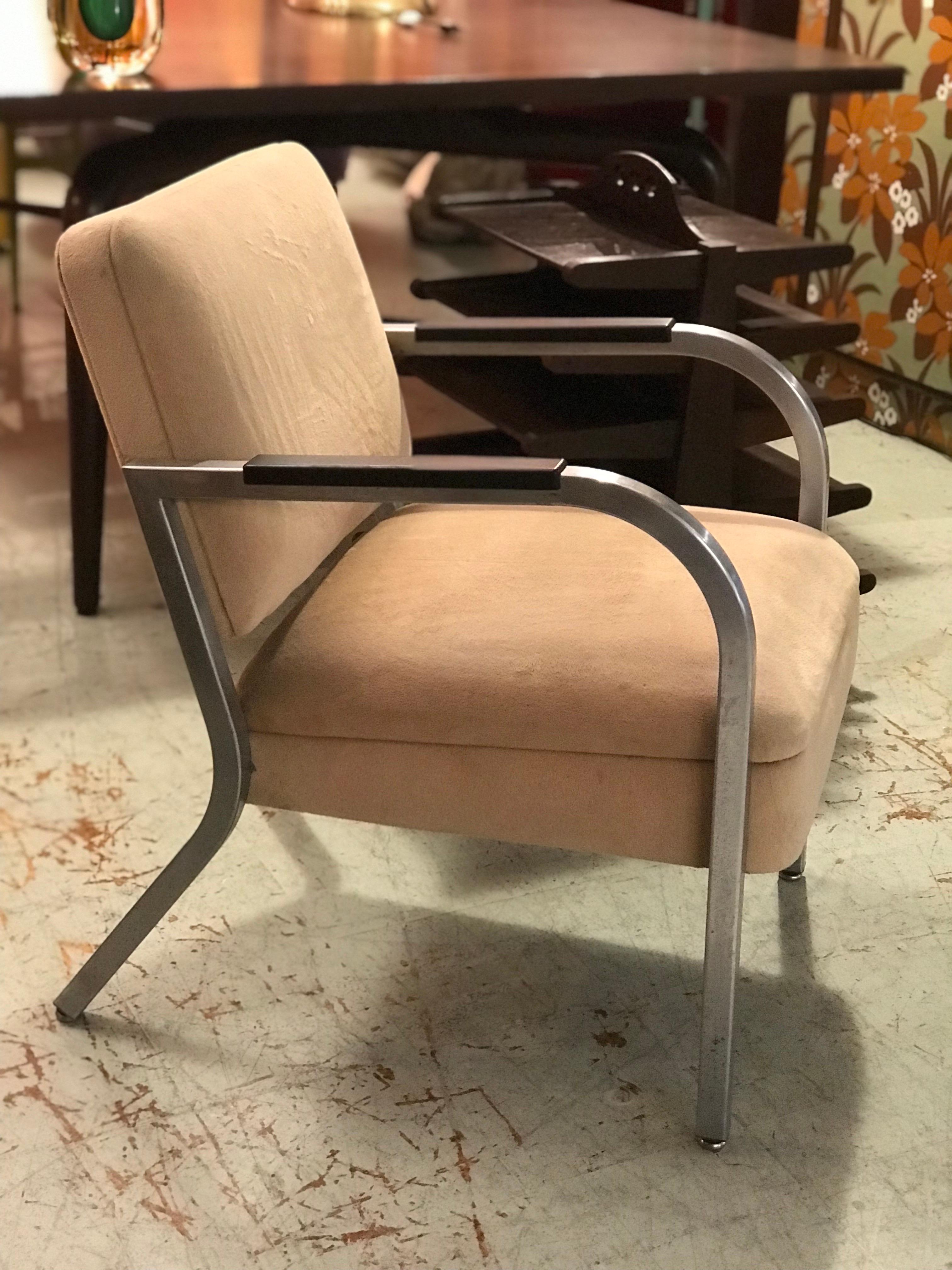 A Pair of Petite Square Tubing 1960's Club Chairs IMO Shaw Walker or Goodform,   1