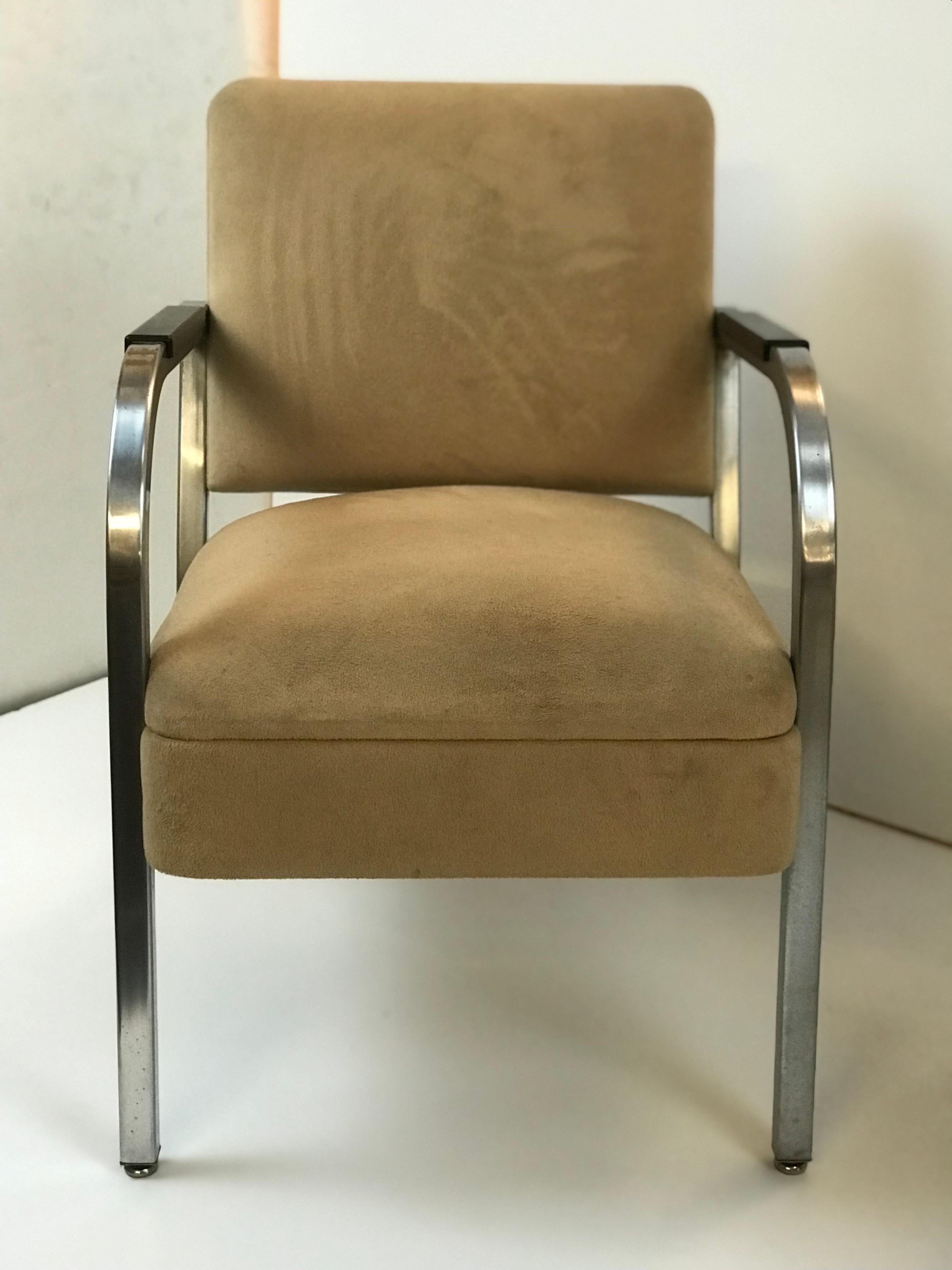 A Pair of Petite Square Tubing 1960's Club Chairs IMO Shaw Walker or Goodform,   2