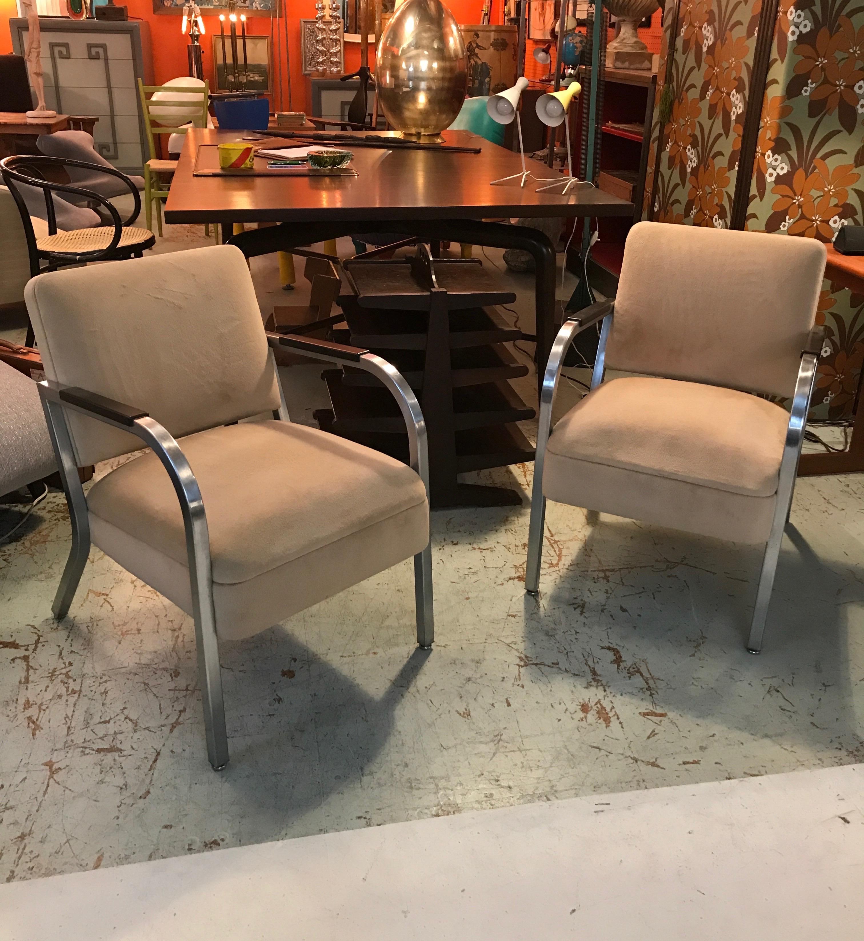 A Pair of Petite Square Tubing 1960's Club Chairs IMO Shaw Walker or Goodform,   9