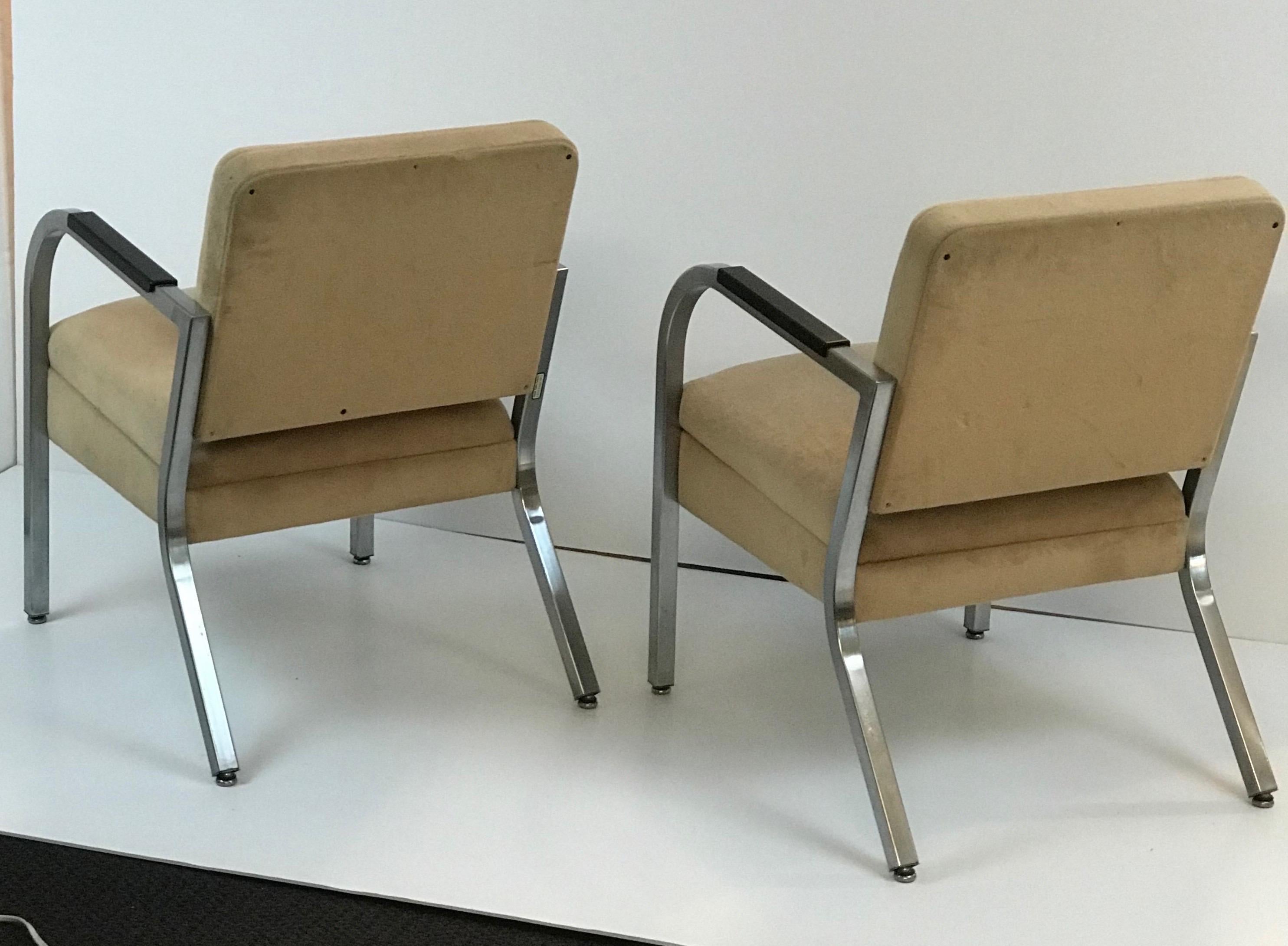 Mid-Century Modern A Pair of Petite Square Tubing 1960's Club Chairs IMO Shaw Walker or Goodform,  