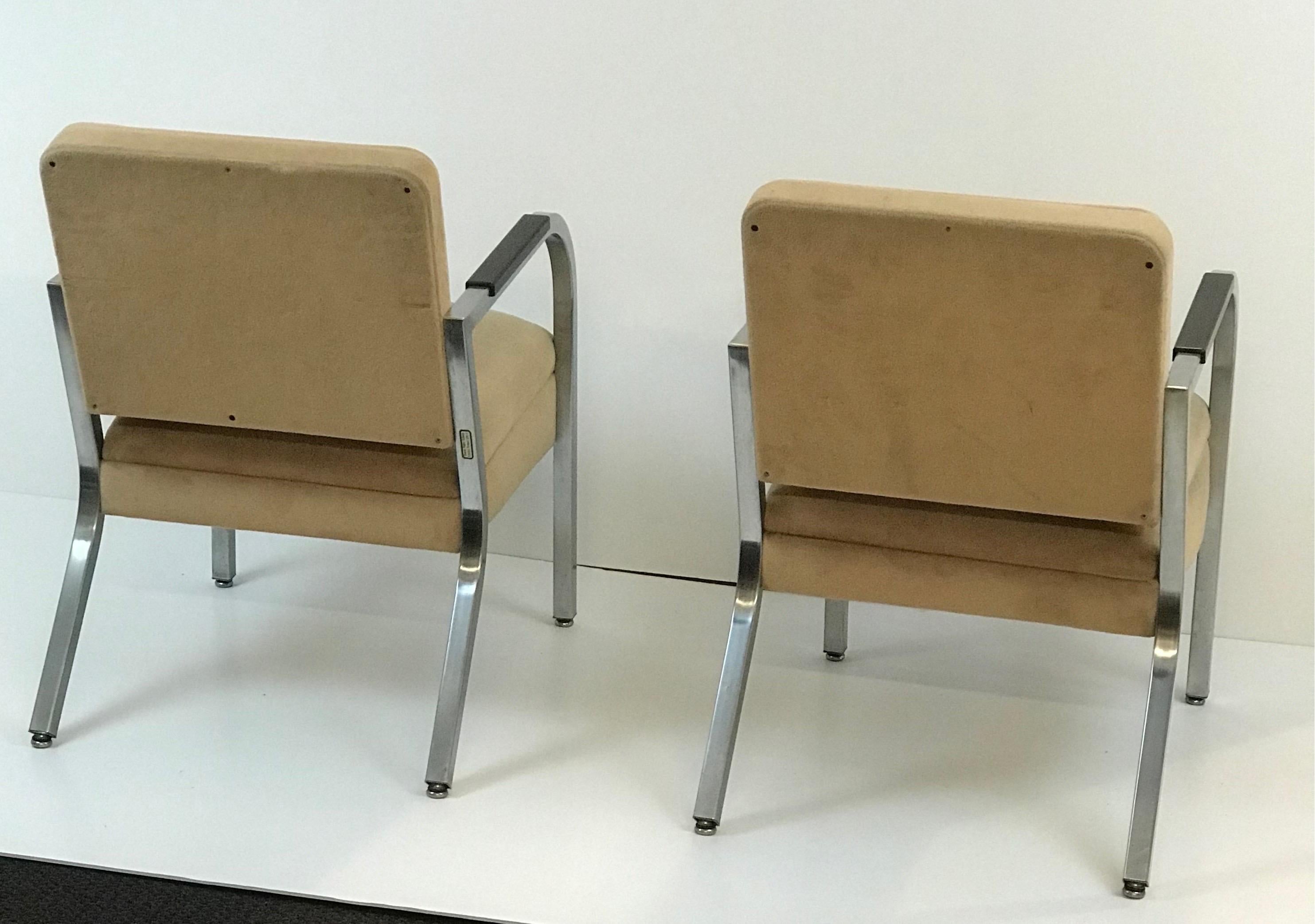 American A Pair of Petite Square Tubing 1960's Club Chairs IMO Shaw Walker or Goodform,  