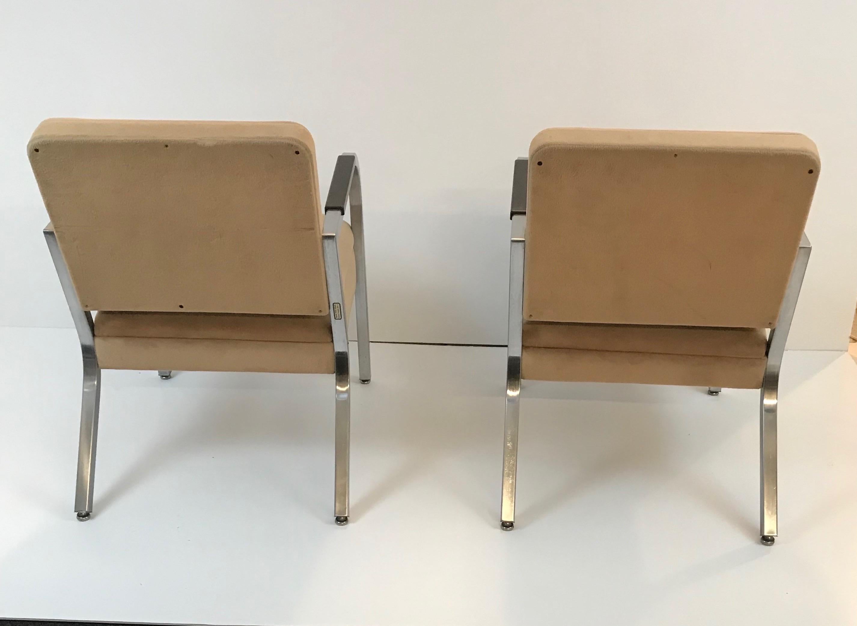 Machine-Made A Pair of Petite Square Tubing 1960's Club Chairs IMO Shaw Walker or Goodform,  
