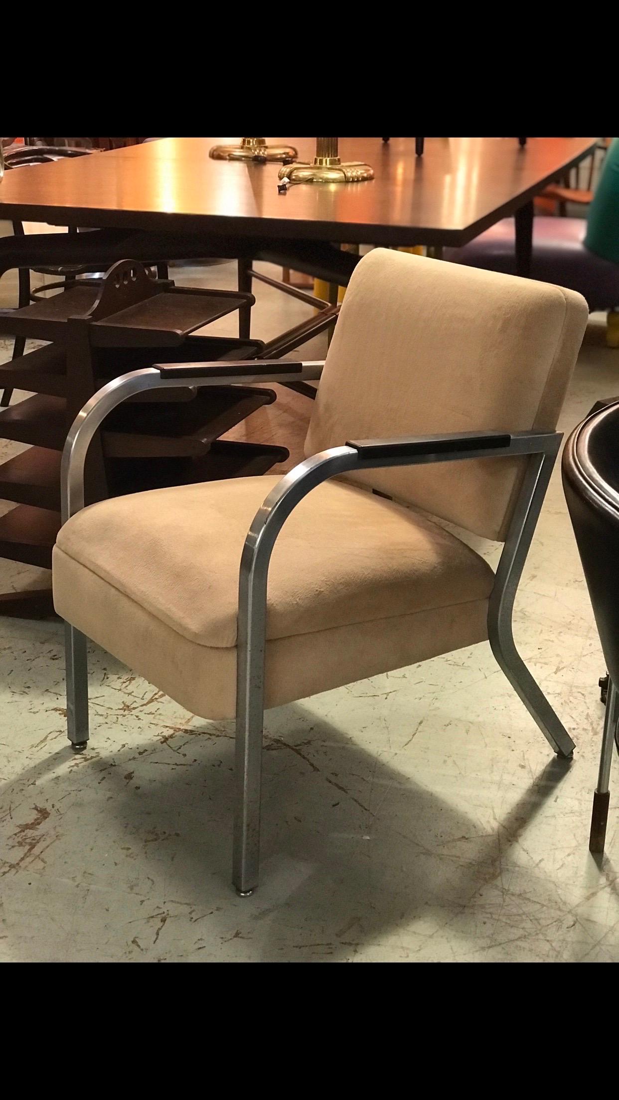 A Pair of Petite Square Tubing 1960's Club Chairs IMO Shaw Walker or Goodform,   In Good Condition In Fort mill, SC