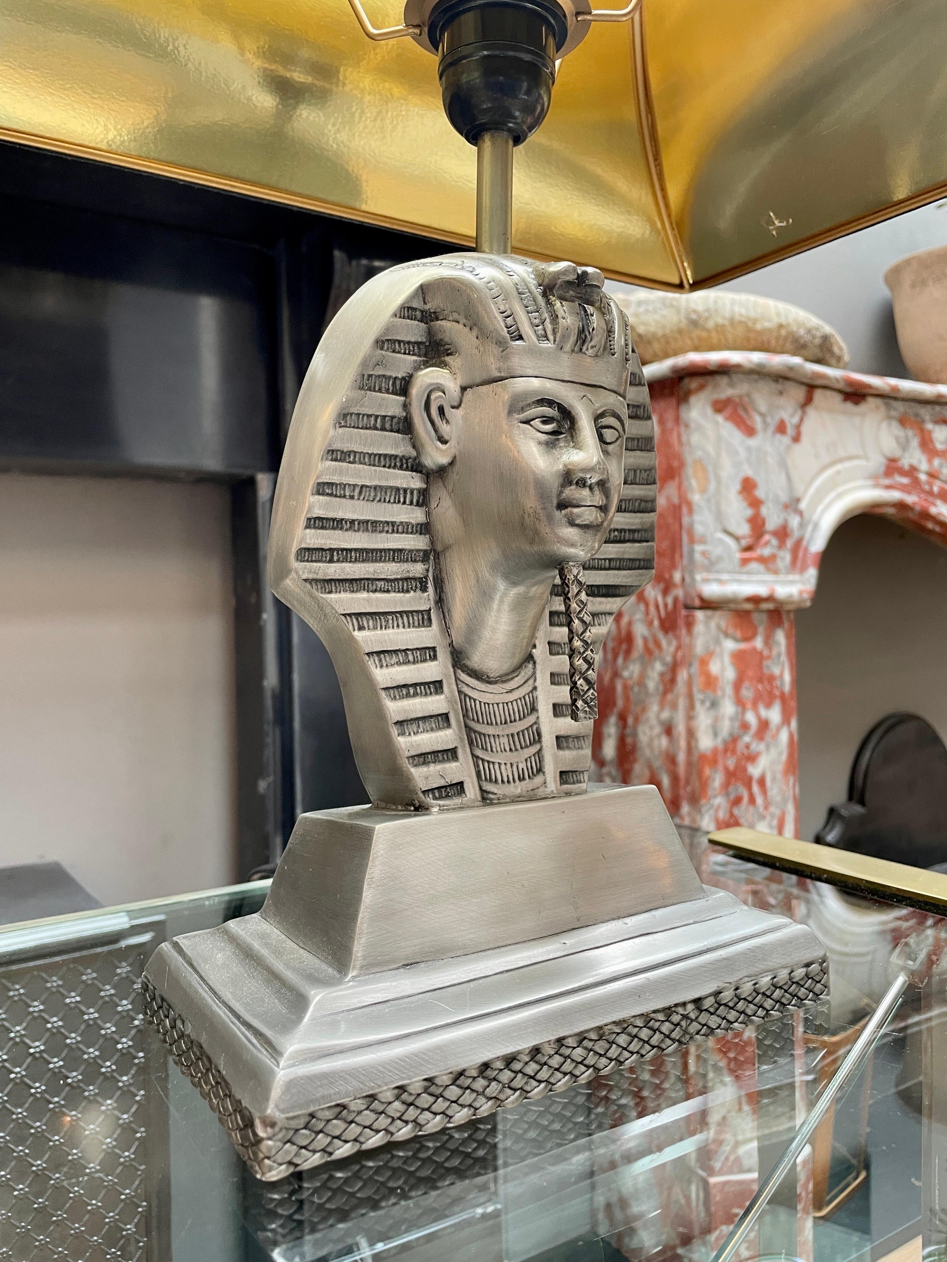 Egyptian Revival Pair of Pharaoh Head Table Lamps For Sale