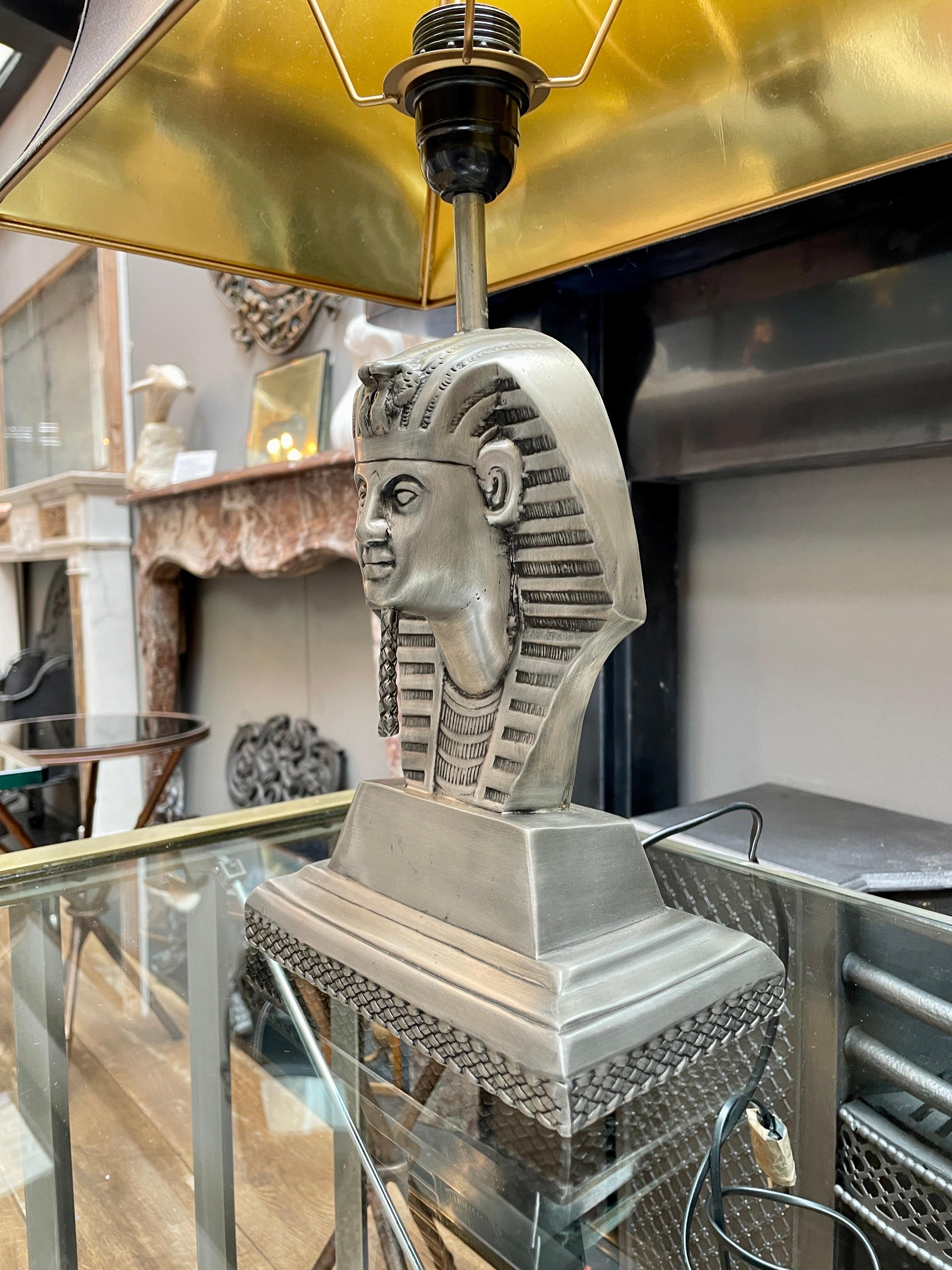 European Pair of Pharaoh Head Table Lamps For Sale