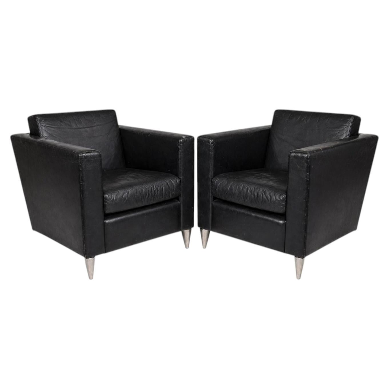 A Pair Of Philippe Starck Leather And Aluminum Len Niggelman Armchairs French