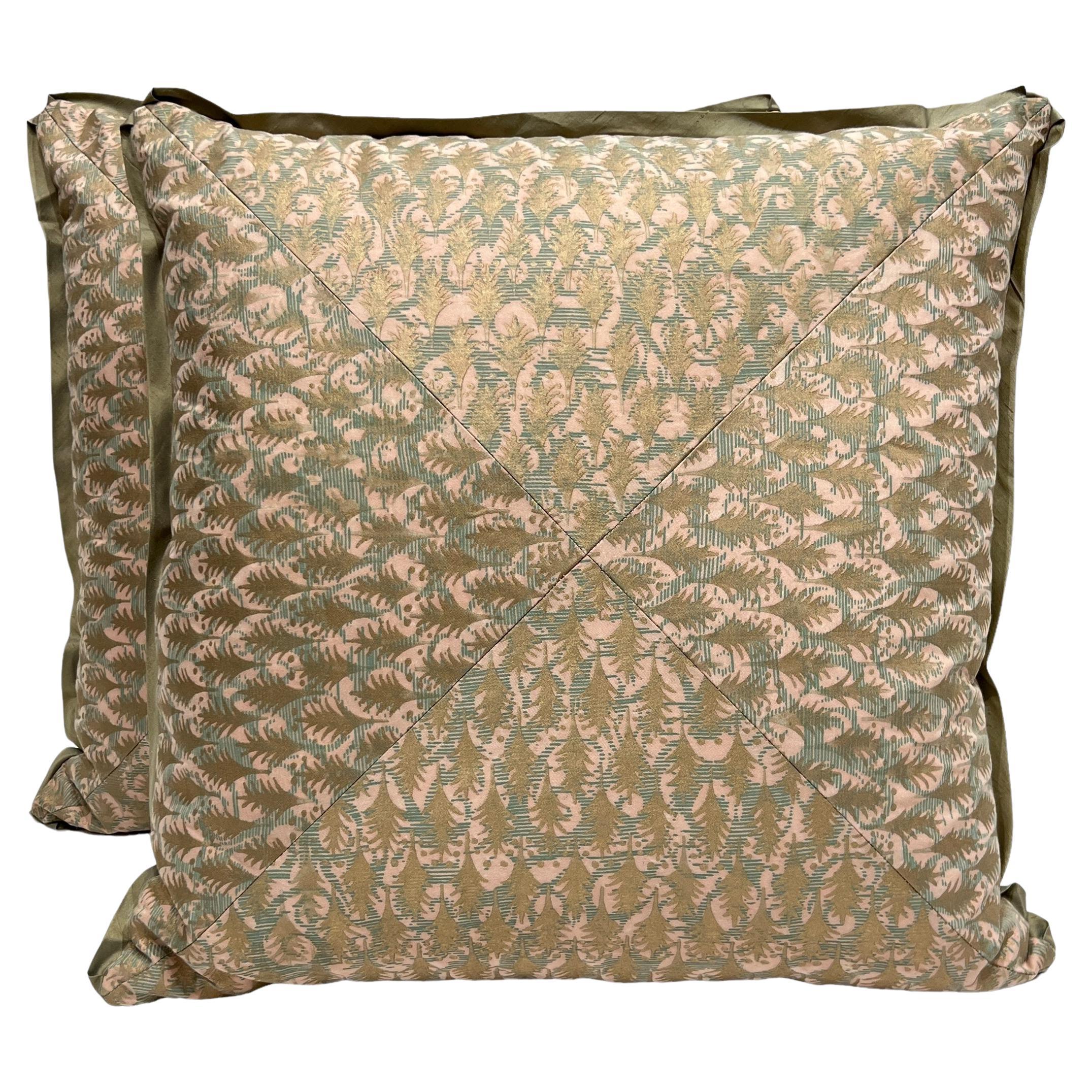 A Pair of Pieced and Mitered Fortuny Cushions in the Puimette Pattern