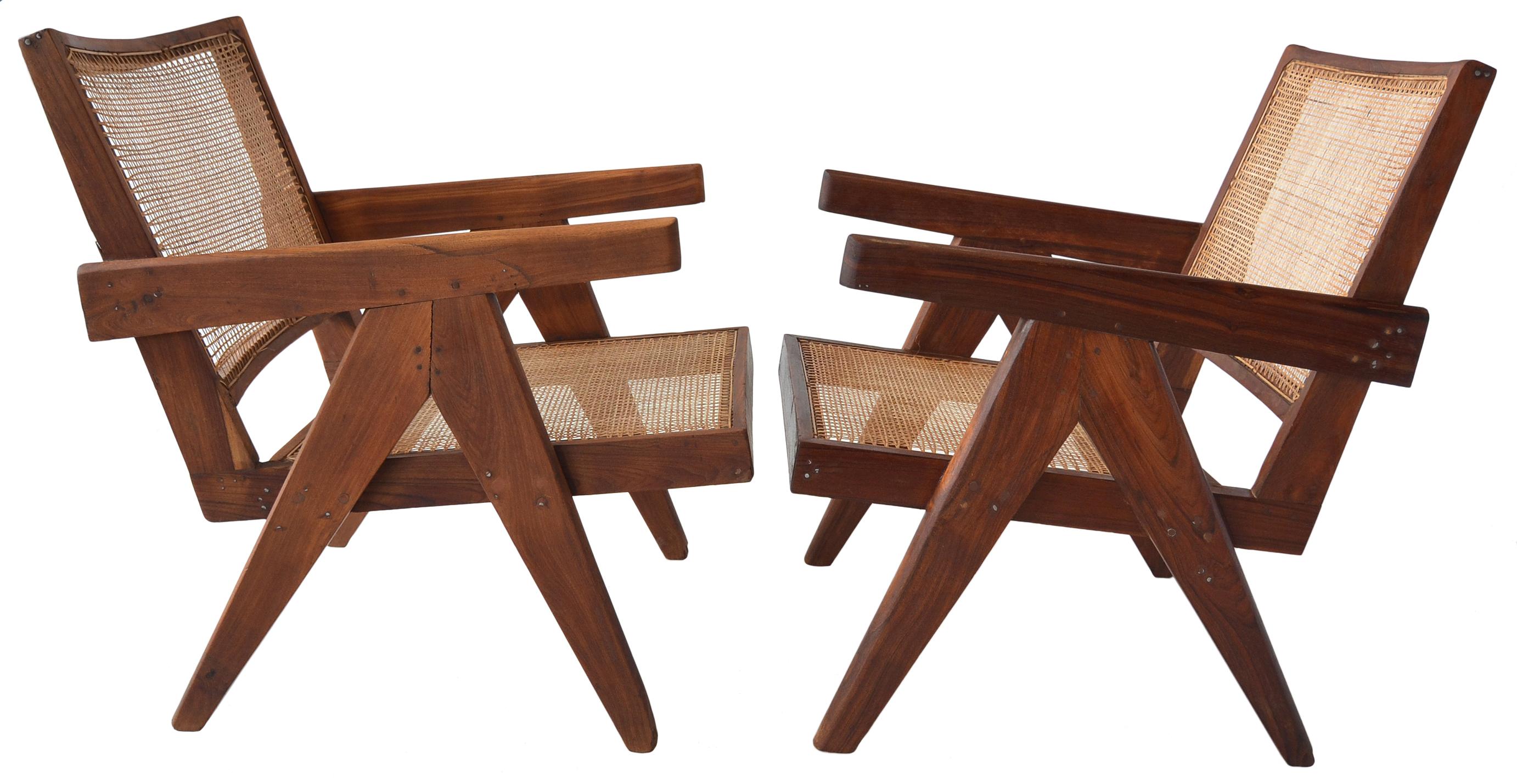 Mid-Century Modern Pair of Pierre Jeanneret Low Chairs