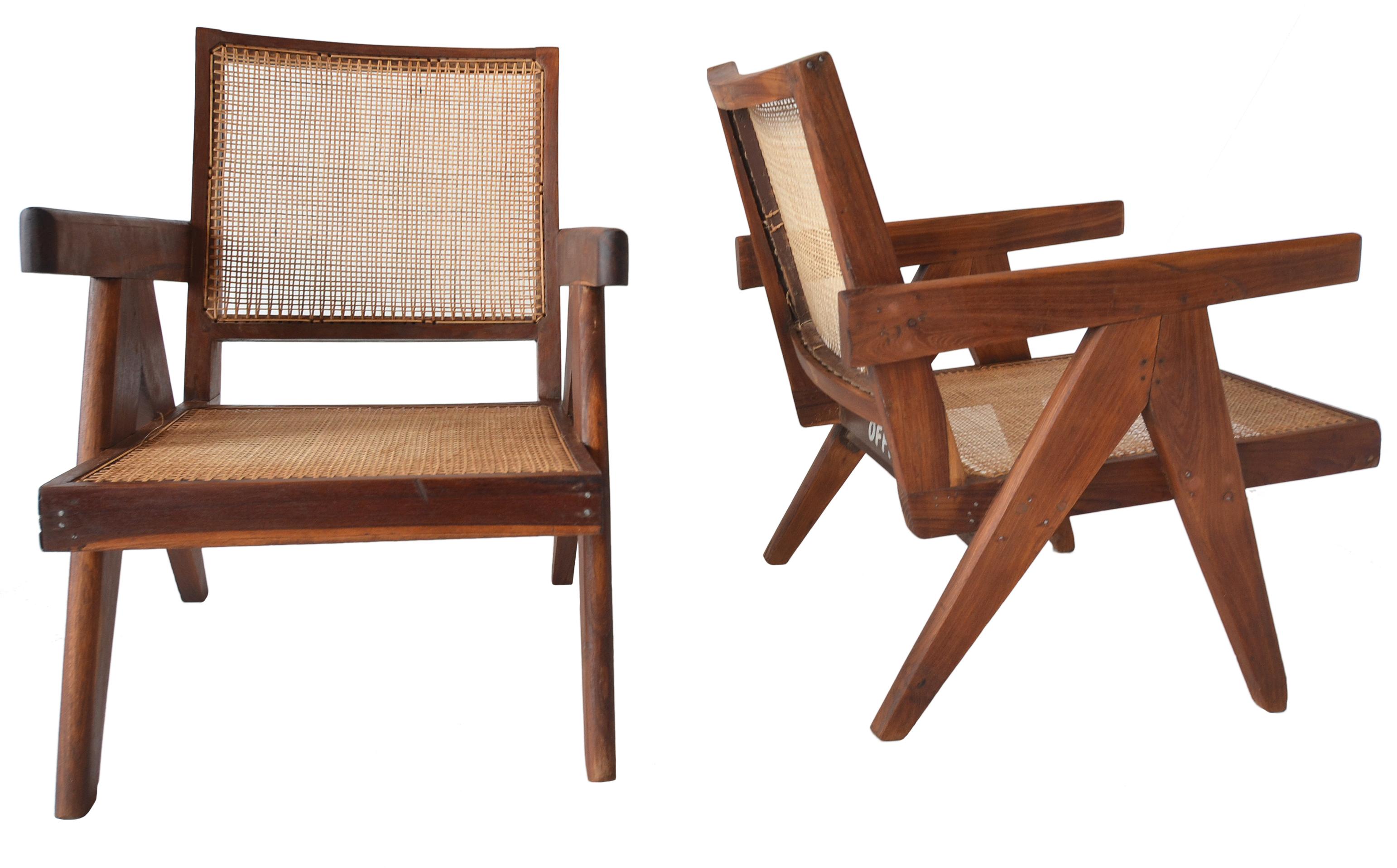 Indian Pair of Pierre Jeanneret Low Chairs