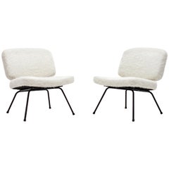 Pair of Pierre Paulin CM190 Lounge Chairs in Pierre Frey, Thonet, 1950s