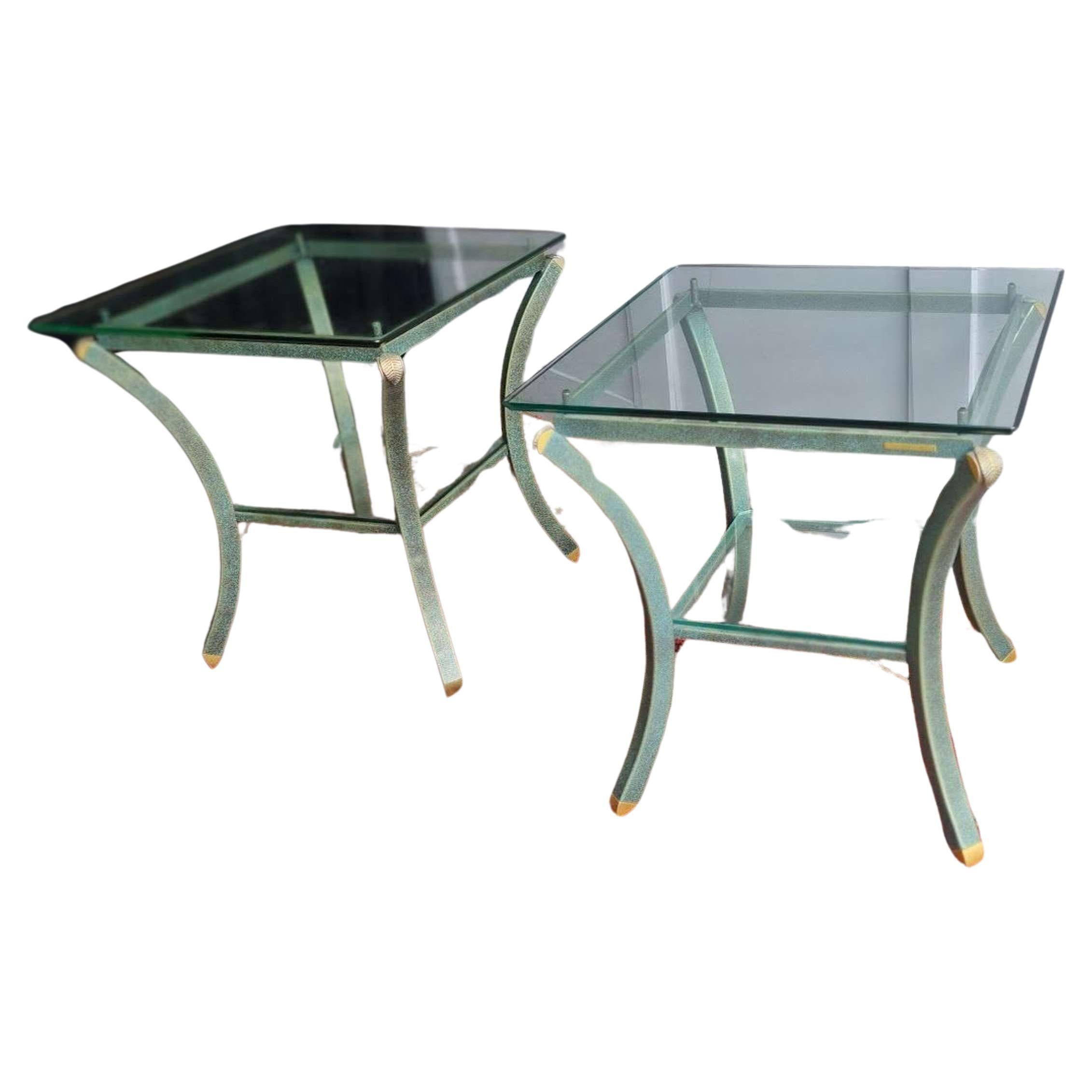 A pair of Pierre Vandel Glass top coffee / side tables For Sale