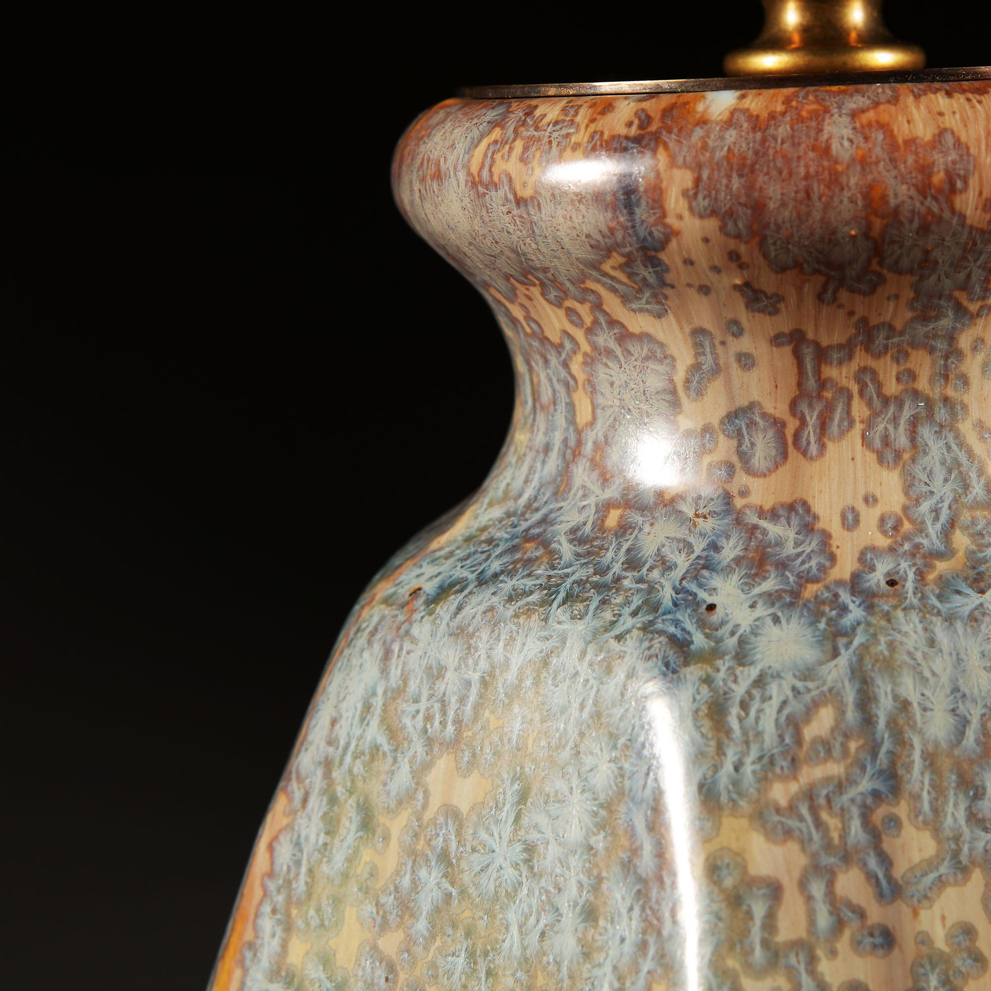 19th Century Pair of Pierrefonds Pottery Vases as Table Lamps with Blue Crystalline Glaze