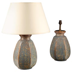 Pair of Pierrefonds Pottery Vases as Table Lamps with Blue Crystalline Glaze