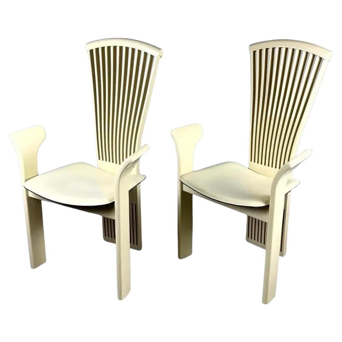 A Pair of Pietro Constantini Cream Lacquered Dining Chairs