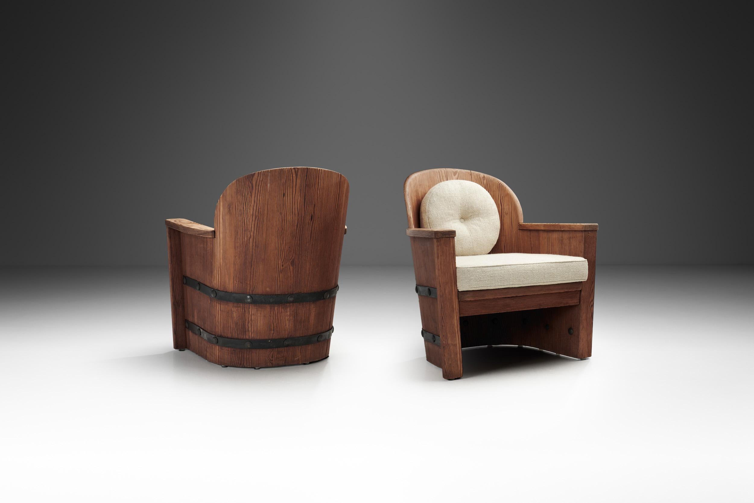 Swedish A Pair of Pine and Iron Armchairs for Åby Möbelfabrik, Sweden 1940s For Sale