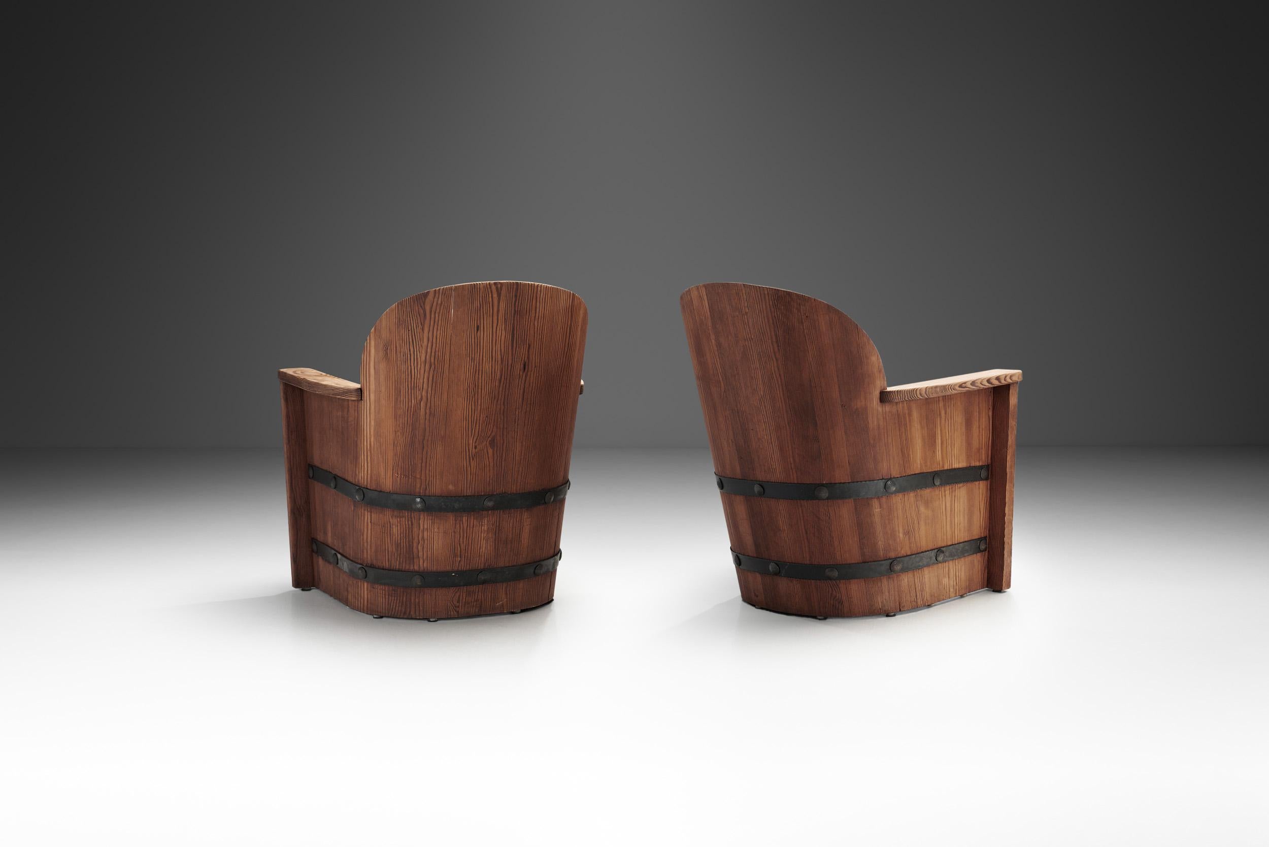A Pair of Pine and Iron Armchairs for Åby Möbelfabrik, Sweden 1940s In Good Condition For Sale In Utrecht, NL