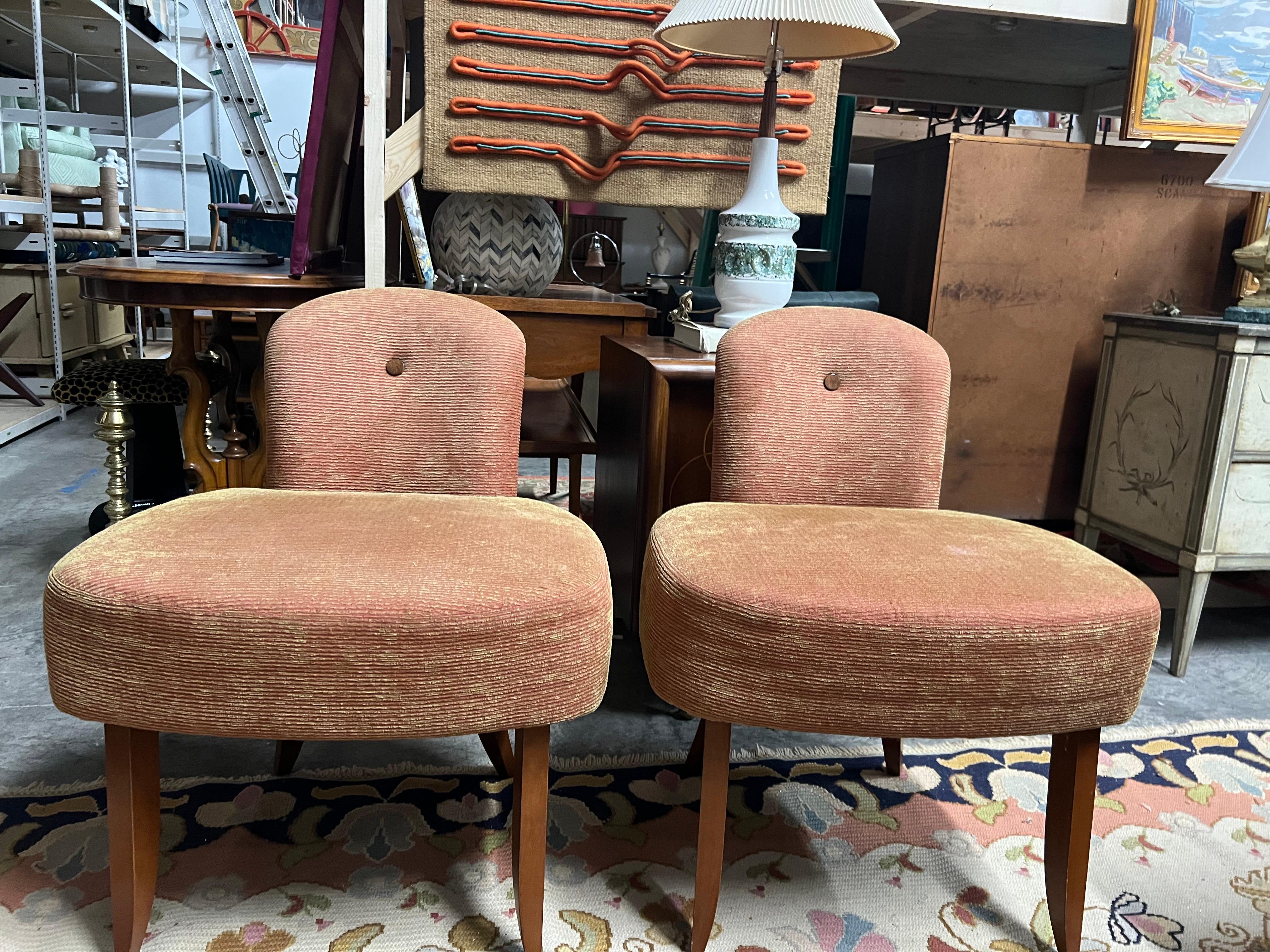 Upholstery A pair of pink 1940s Art Deco Cocktail Chairs