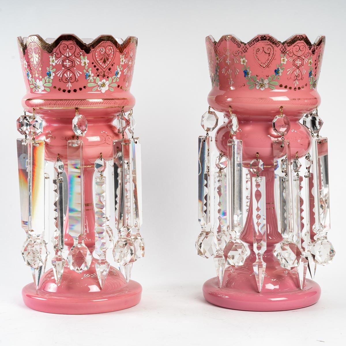 European Pair of Pink and White Opaline Pineapple-Holder, 19th Century