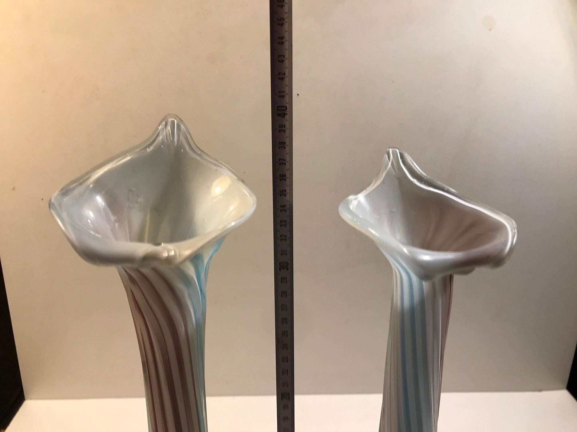 Pair of Pink, Blue and White Italian Jack in the Pulpit Glass Vases For Sale 1