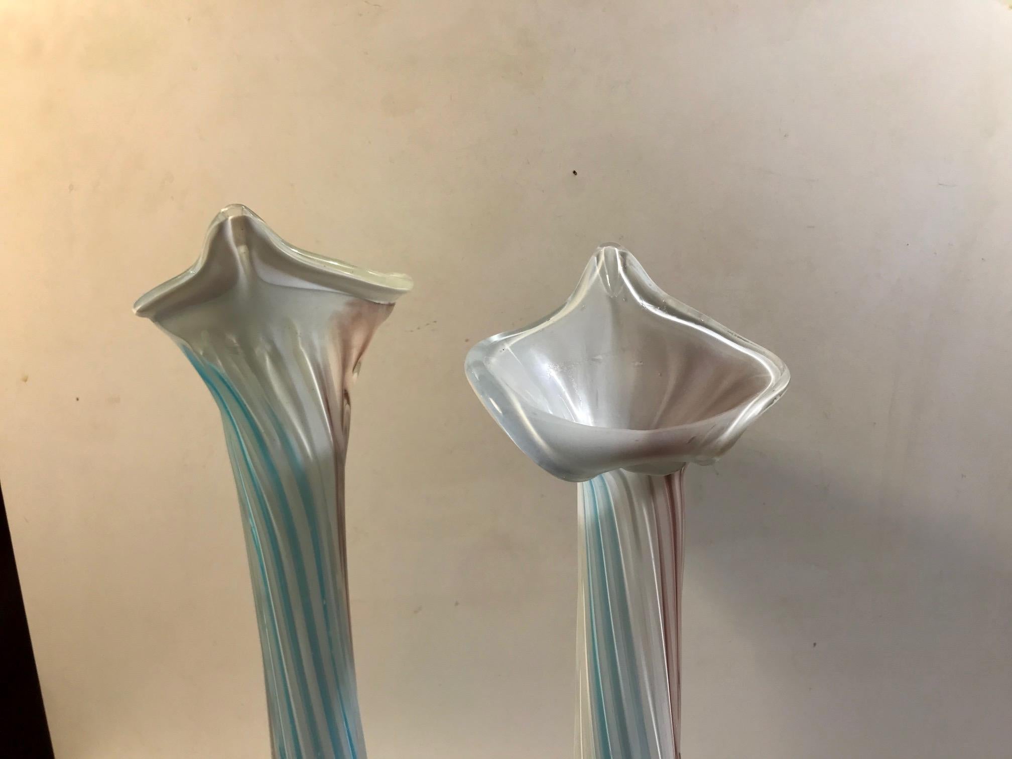 Pair of Pink, Blue and White Italian Jack in the Pulpit Glass Vases In Good Condition For Sale In Esbjerg, DK