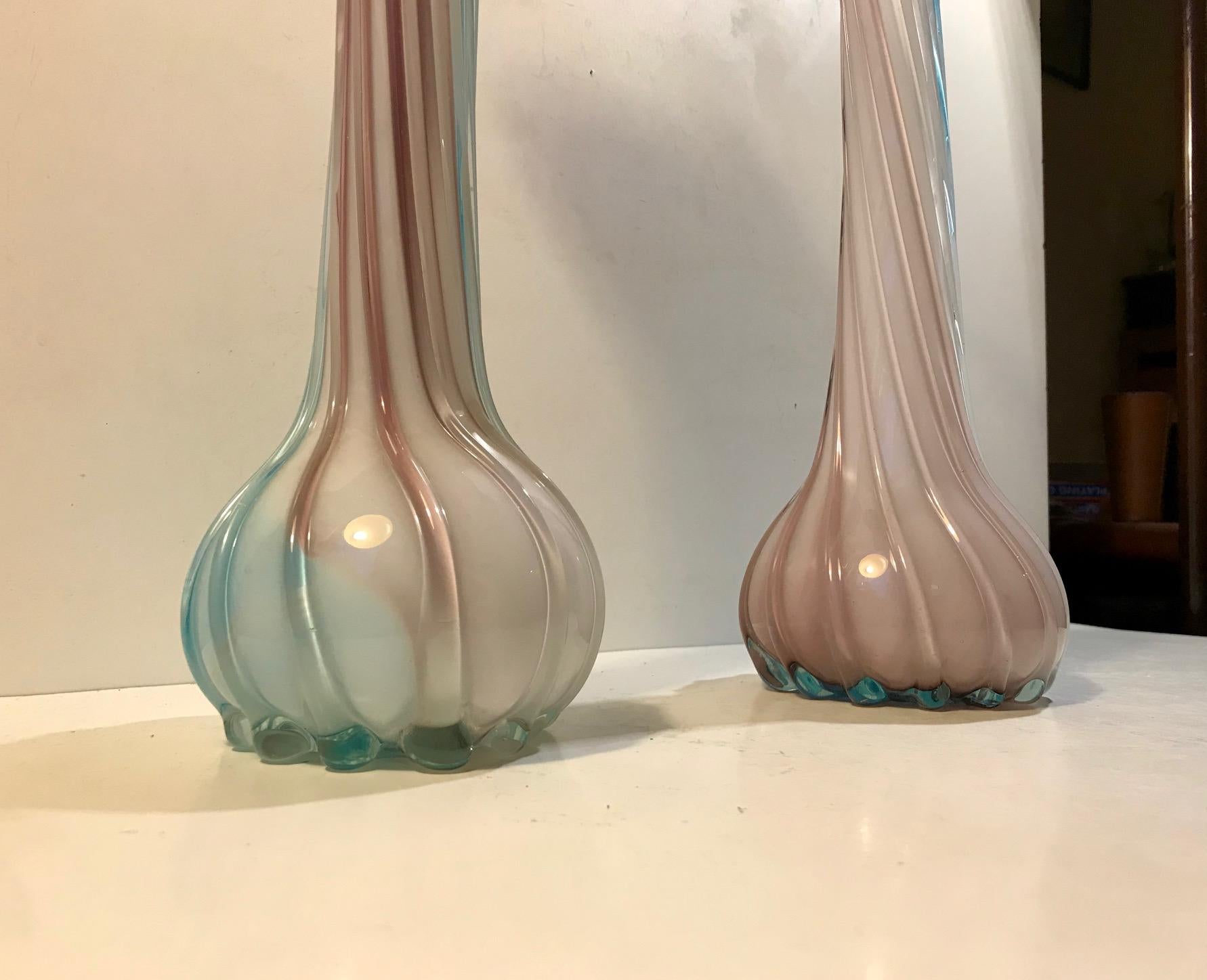 20th Century Pair of Pink, Blue and White Italian Jack in the Pulpit Glass Vases For Sale