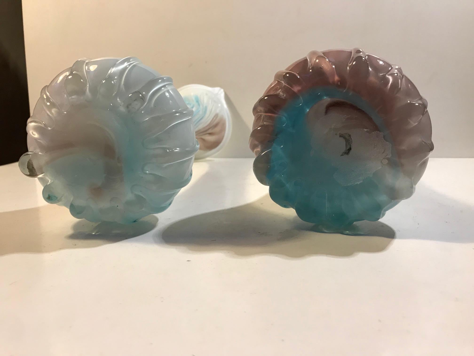 Blown Glass Pair of Pink, Blue and White Italian Jack in the Pulpit Glass Vases For Sale