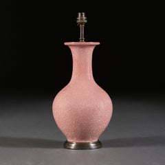 Pair of Pink Craquelure Glaze Vases as Table Lamps with Bronze Bases