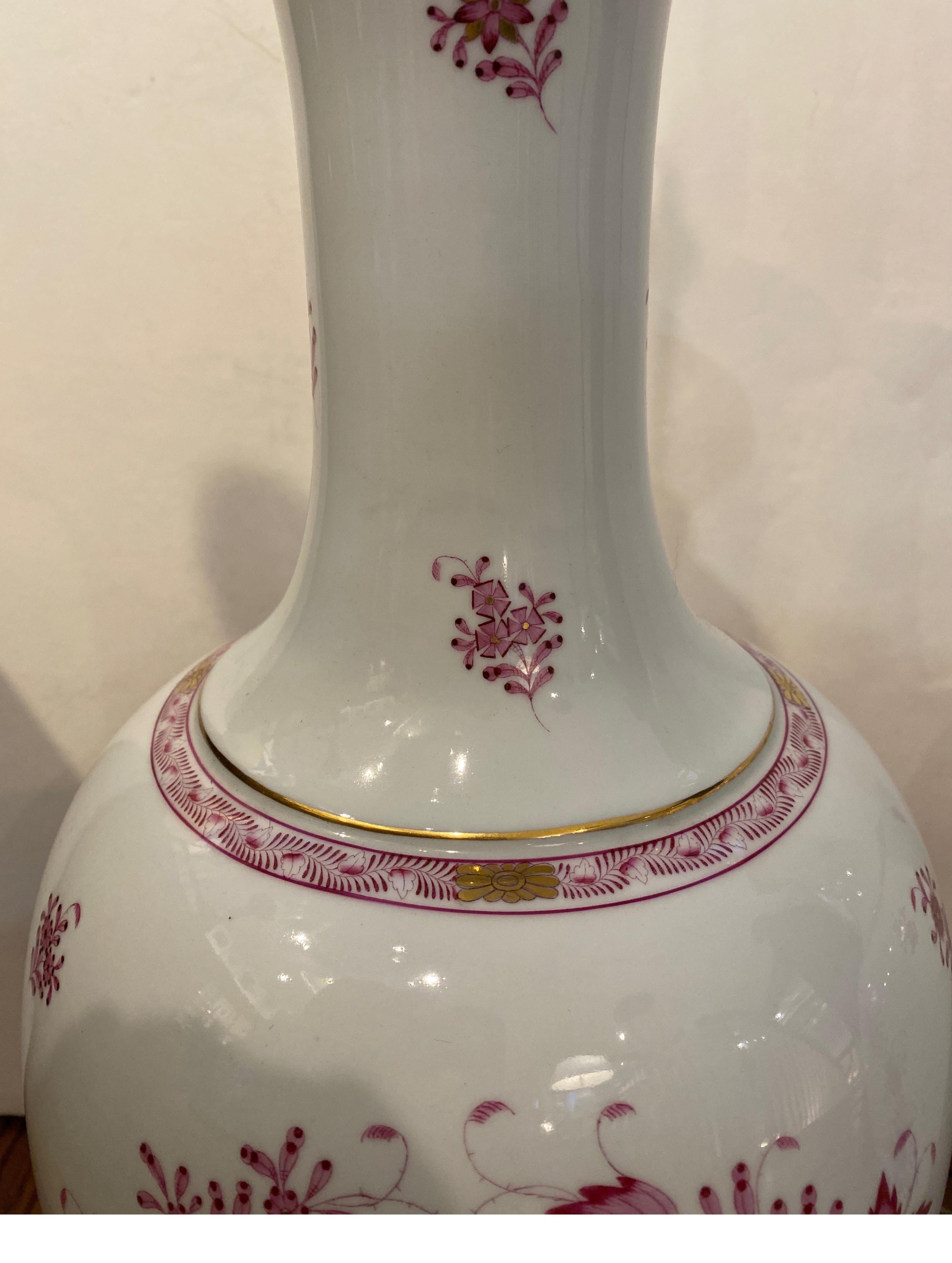 20th Century Pair of Pink Floral White Porcelain Lamps by Herrand For Sale