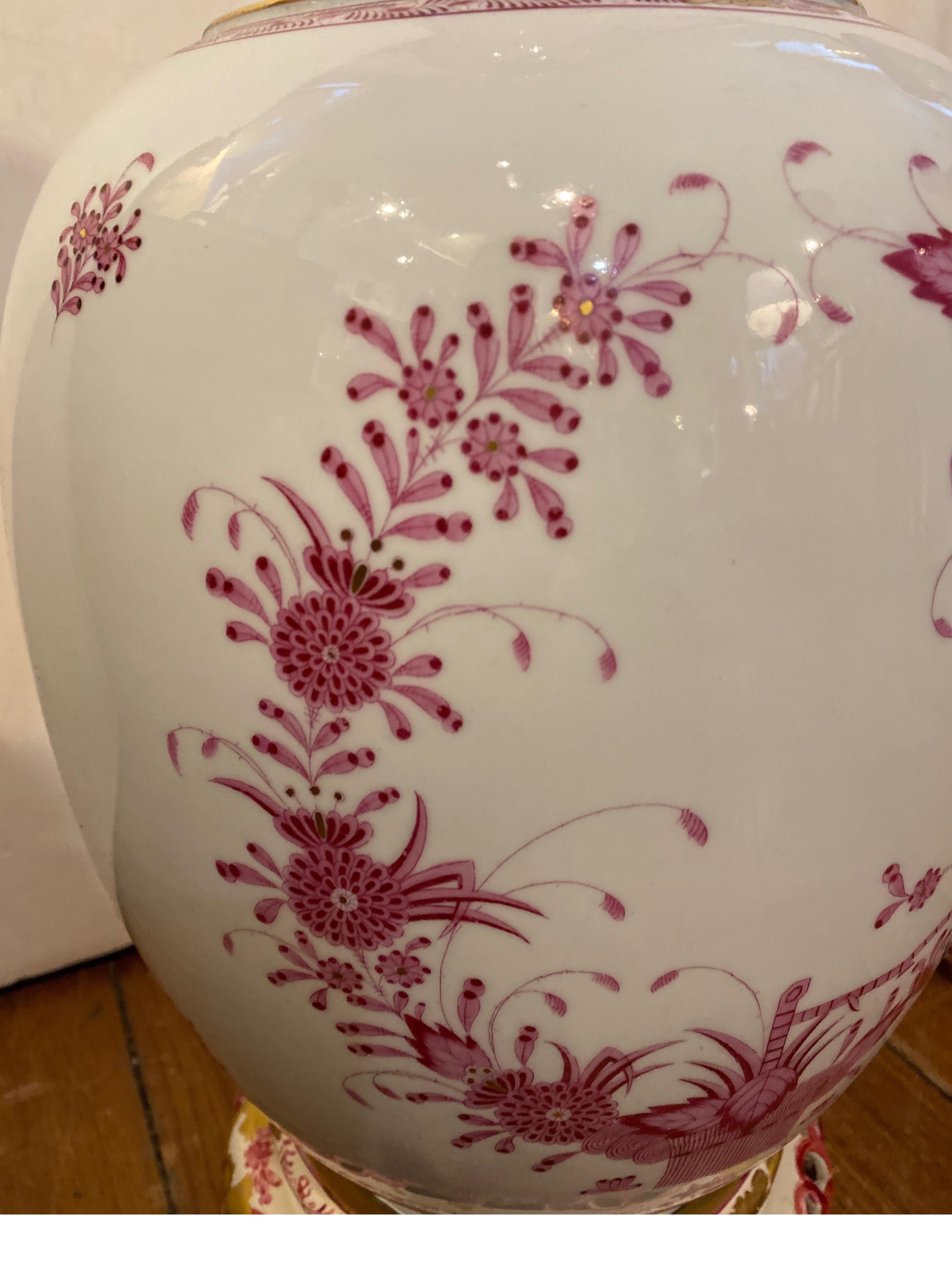 Pair of Pink Floral White Porcelain Lamps by Herrand For Sale 2
