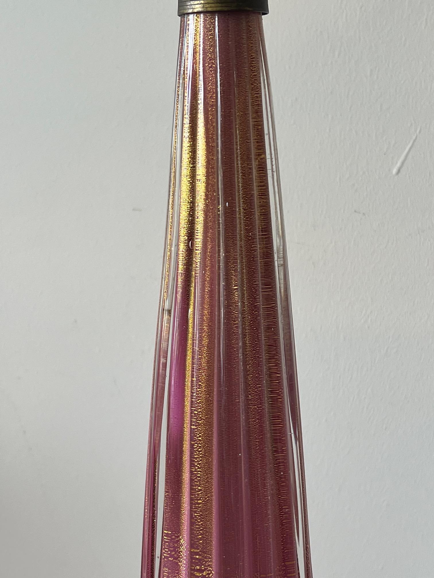 Pair of Pink Glass Murano Lamps with Gold Flecks For Sale 5
