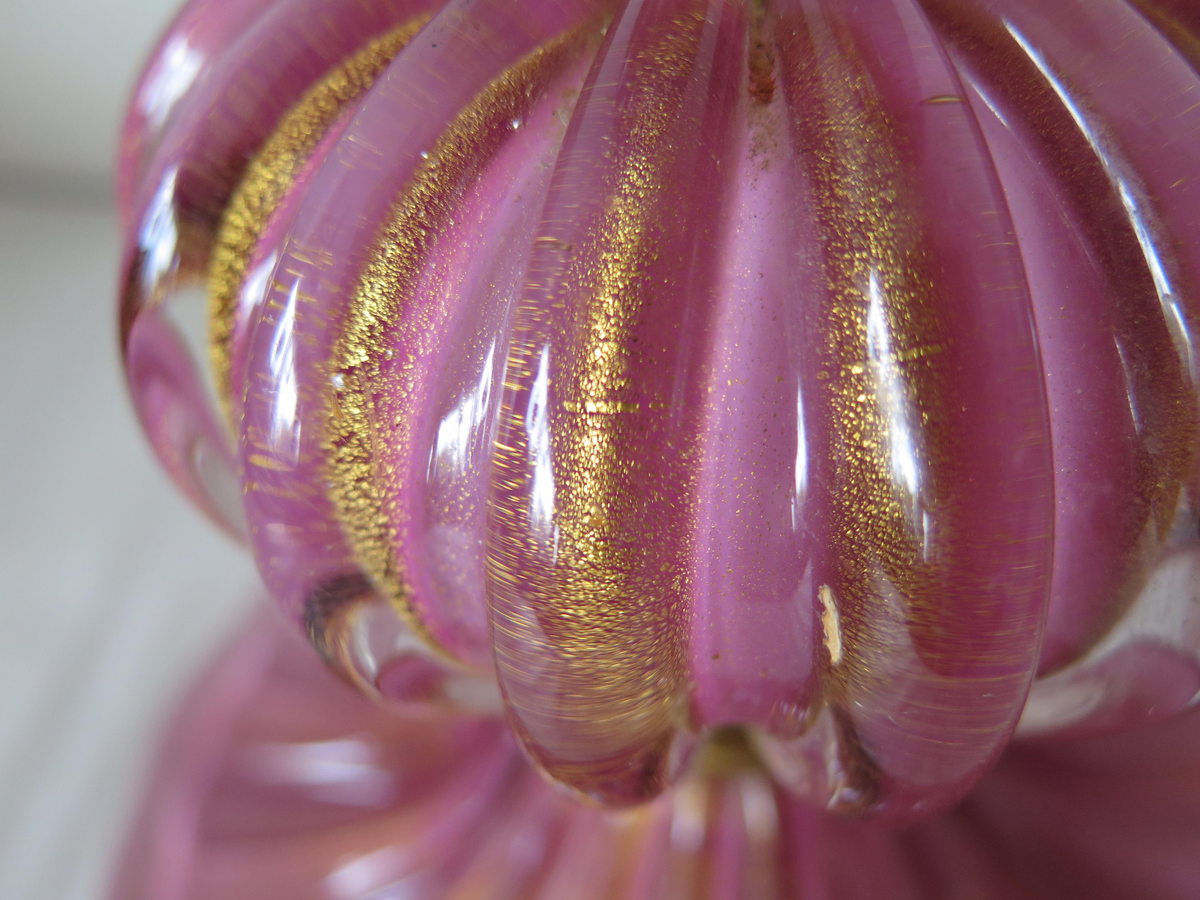 Pair of Pink Glass Murano Lamps with Gold Flecks In Good Condition For Sale In St.Petersburg, FL