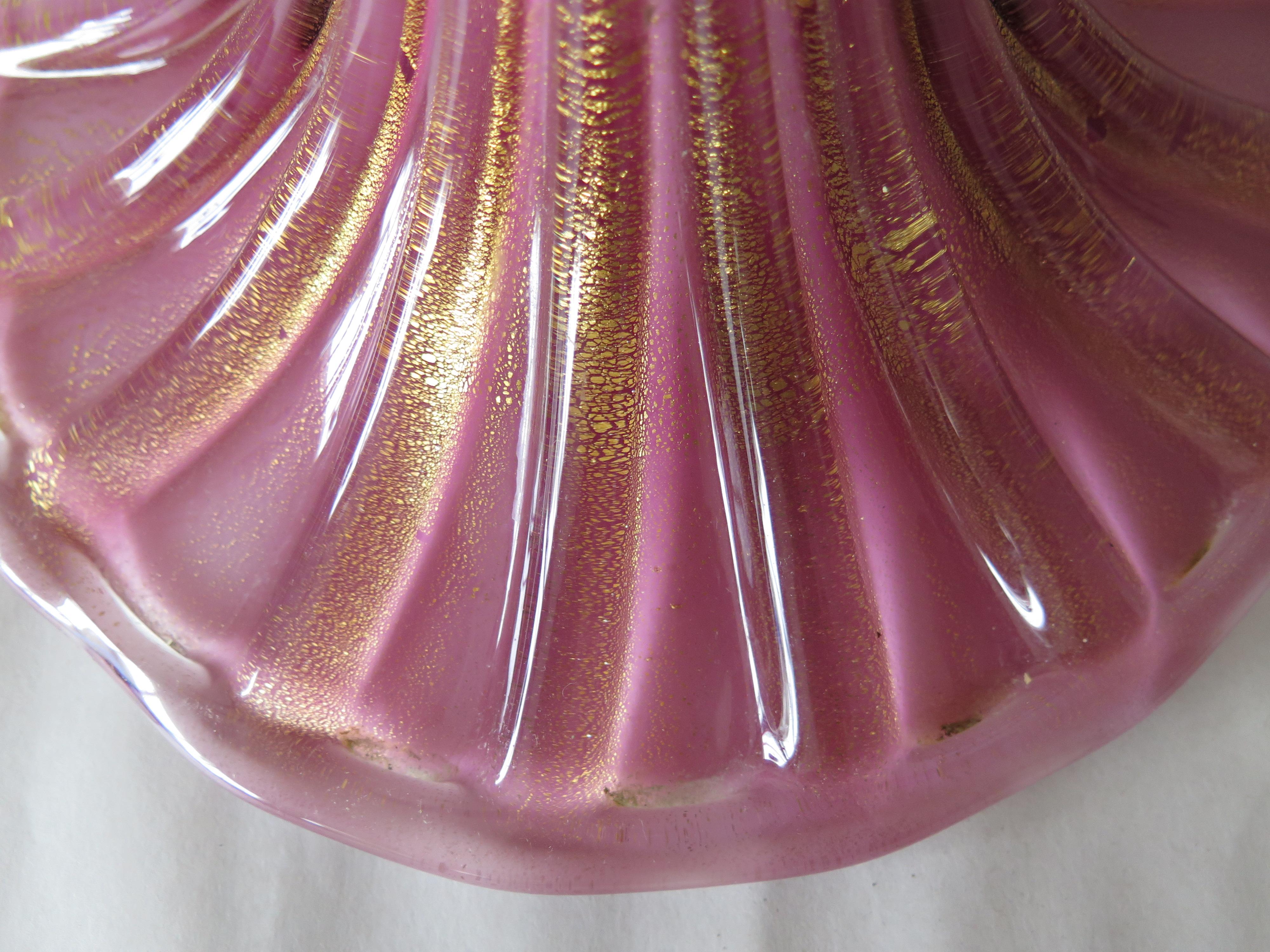 Art Glass Pair of Pink Glass Murano Lamps with Gold Flecks For Sale