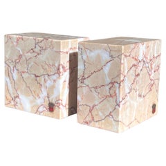 A pair of pink marble bookends by Vermont Marble Co, mid 20th century 