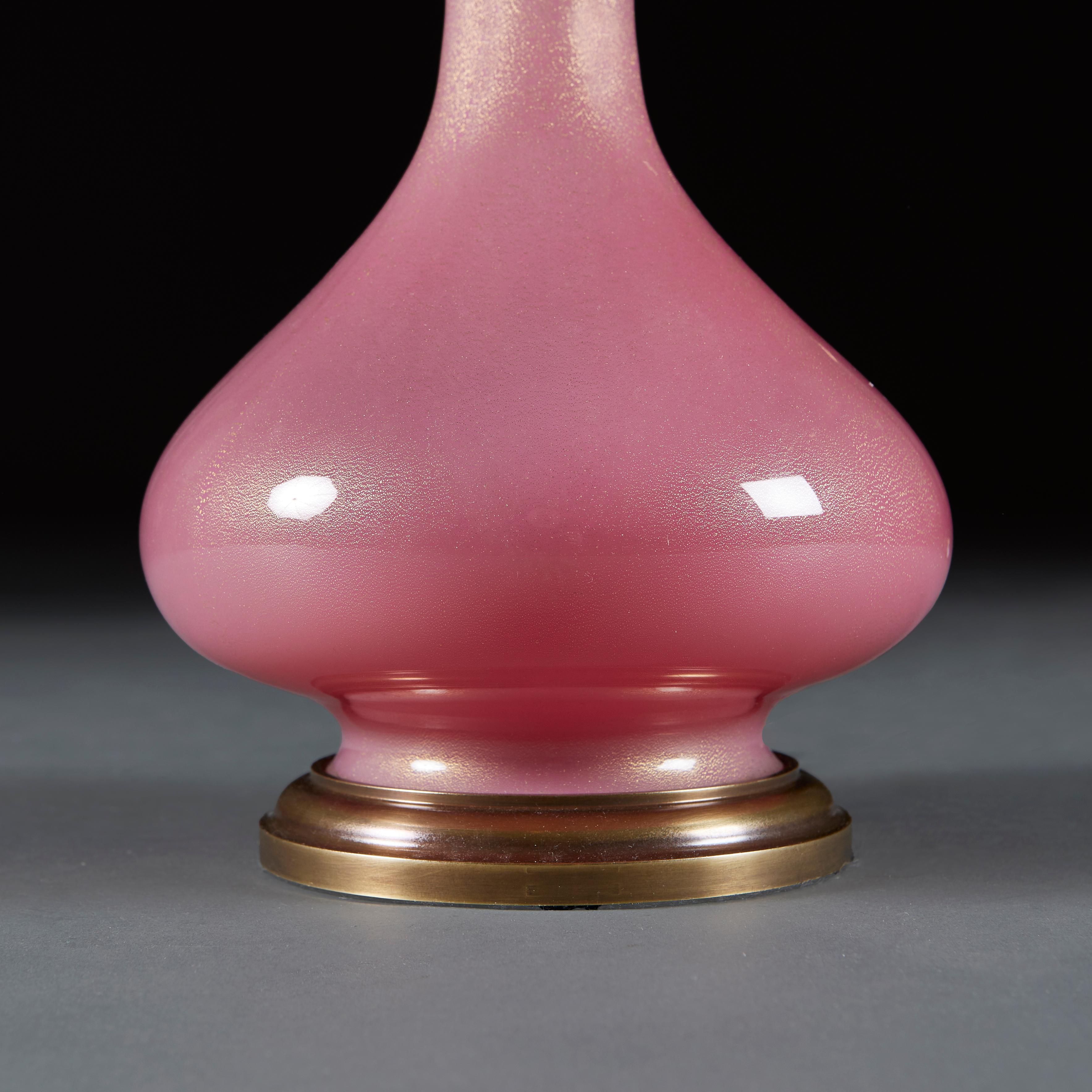Italian A Pair of Pink Murano Glass Lamps by Seguso  For Sale
