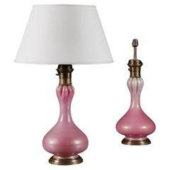 Paire de lampes roses en verre de Murano par Seguso 