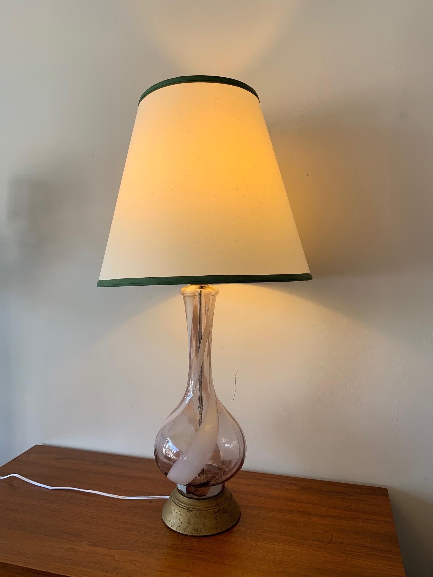 Mid-Century Modern Pair of Pink Murano Glass Lamps For Sale