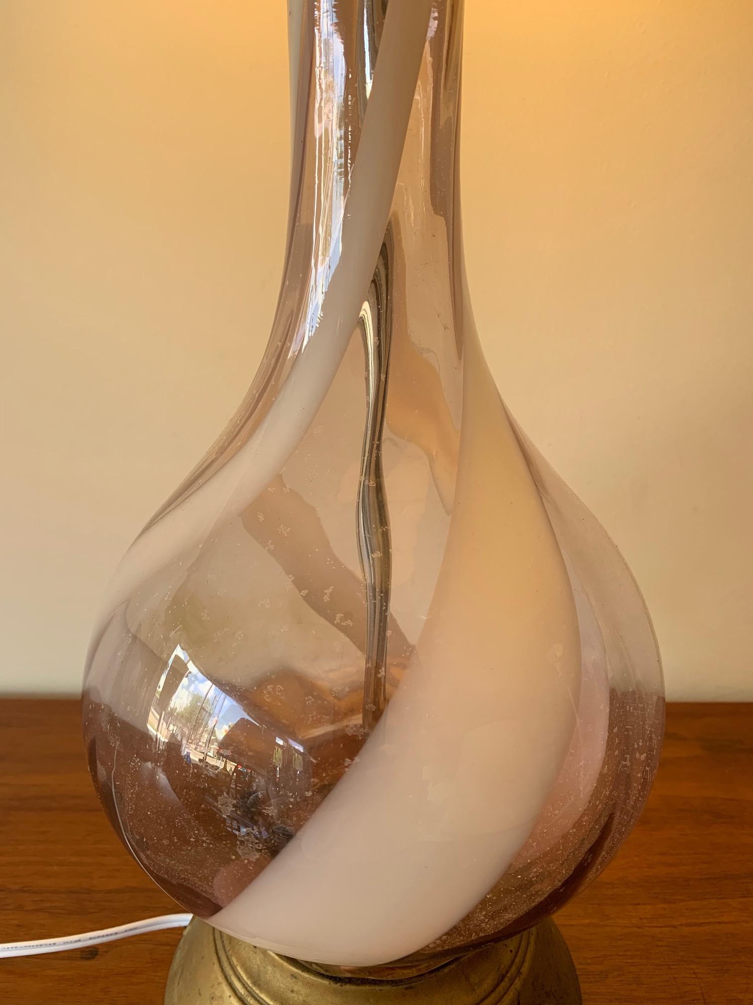 Italian Pair of Pink Murano Glass Lamps For Sale