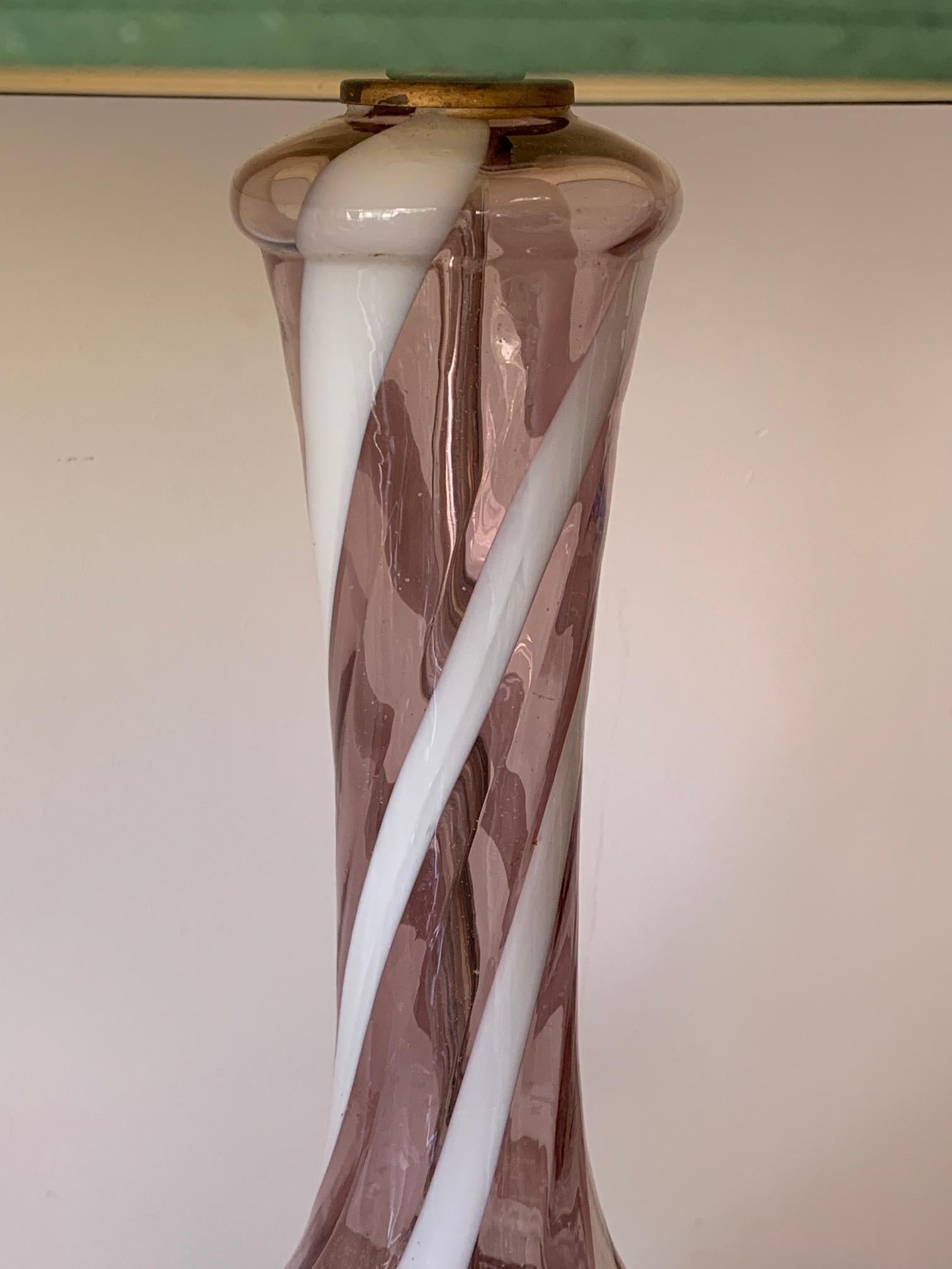 Art Glass Pair of Pink Murano Glass Lamps For Sale
