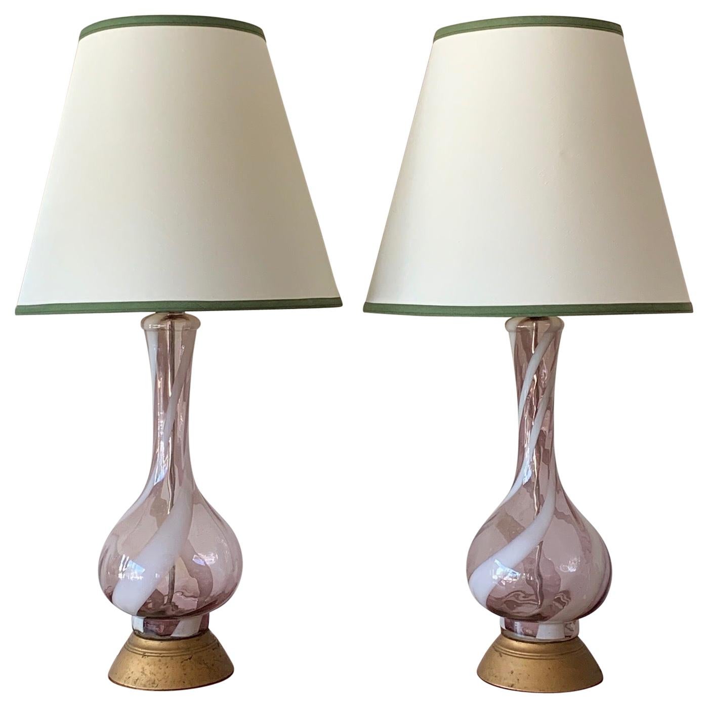 Pair of Pink Murano Glass Lamps
