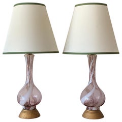 Vintage Pair of Pink Murano Glass Lamps