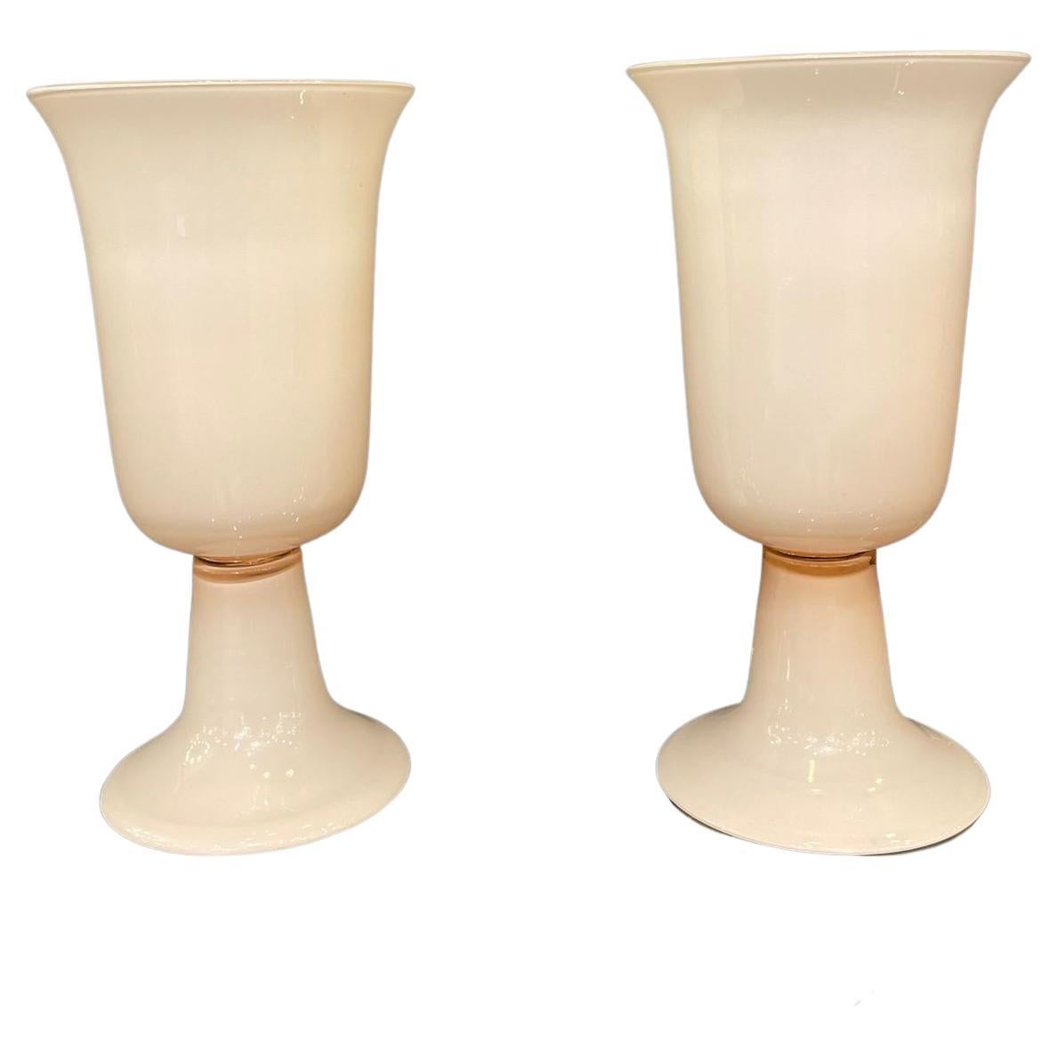 Coppia di vasi rosa in vetro di Murano