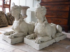 Pair of Plaster Coade Grecian Sphinxes