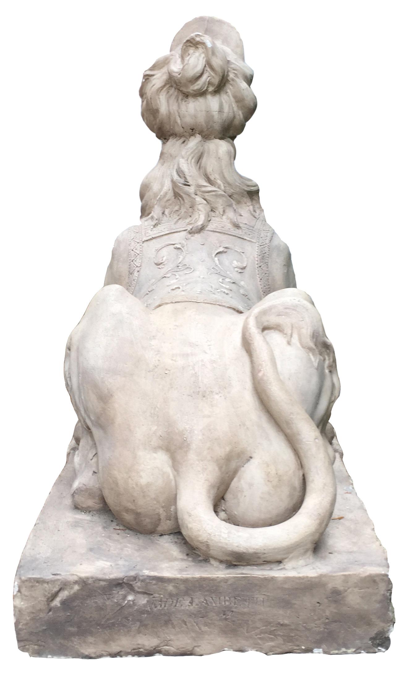 Victorian Pair of Plaster Sphinx Modelled from Coade, Lambeth For Sale