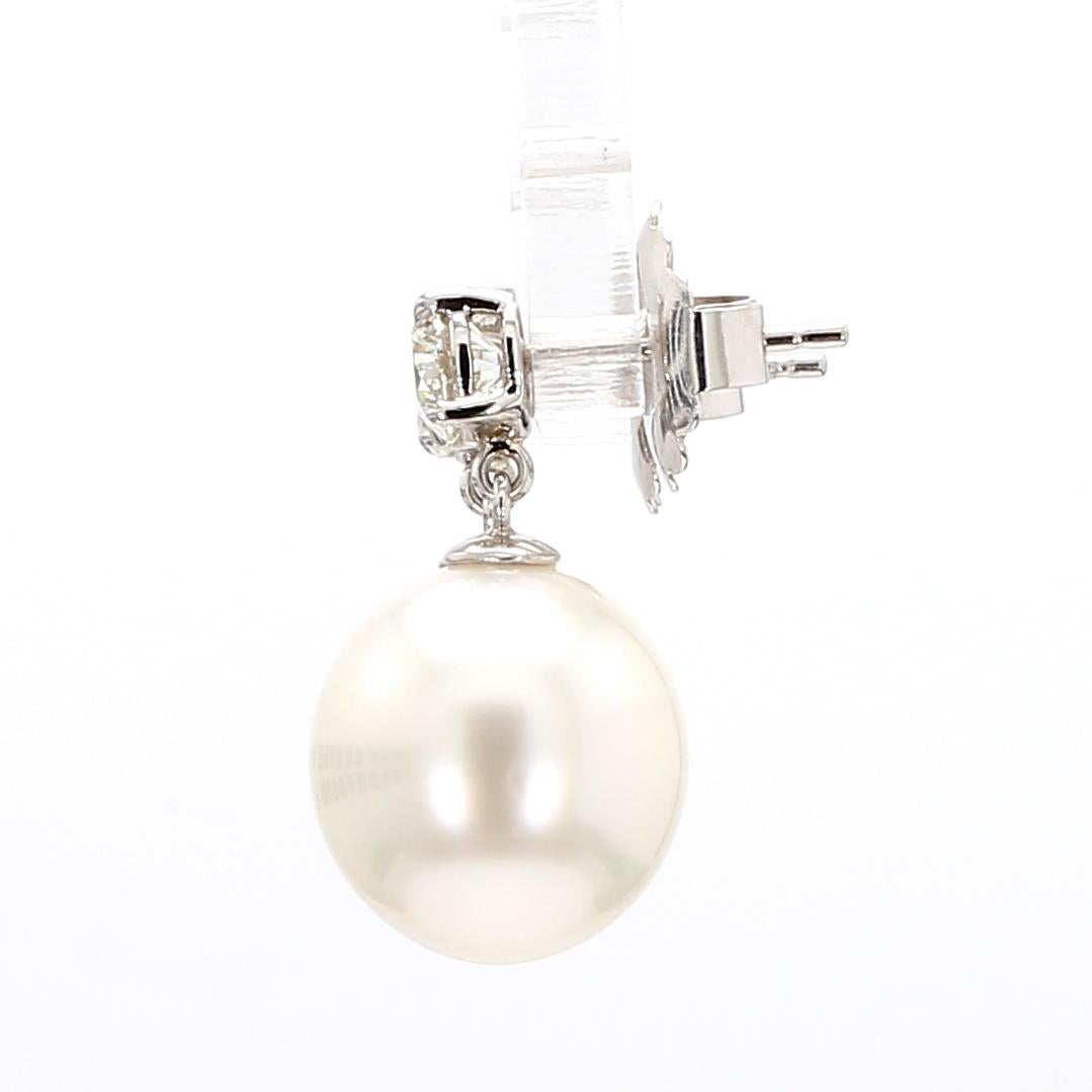 A Pair of  Platinum/18KW White Gold Diamond and South Sea Pearl Drop Earring In New Condition For Sale In New York, NY
