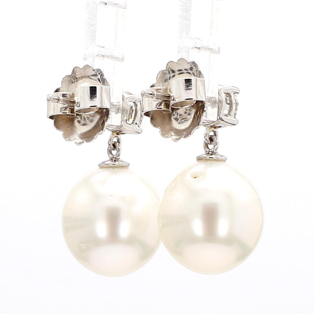 A Pair of  Platinum/18KW White Gold Diamond and South Sea Pearl Drop Earring For Sale 1