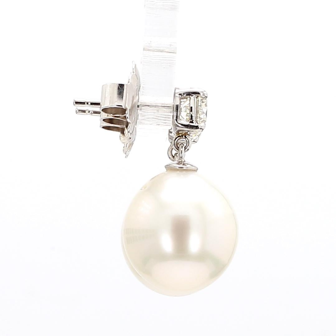A Pair of  Platinum/18KW White Gold Diamond and South Sea Pearl Drop Earring For Sale 2