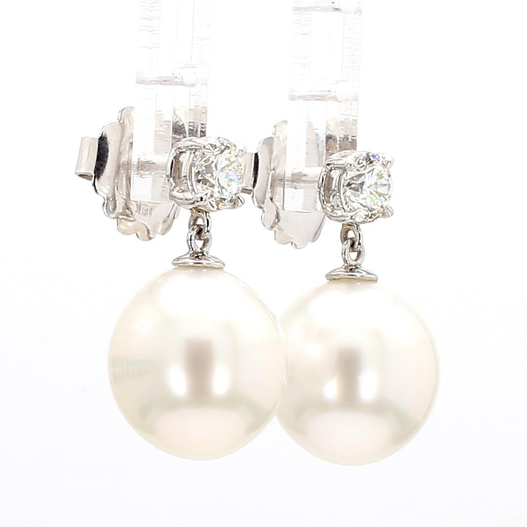 A Pair of  Platinum/18KW White Gold Diamond and South Sea Pearl Drop Earring For Sale 3