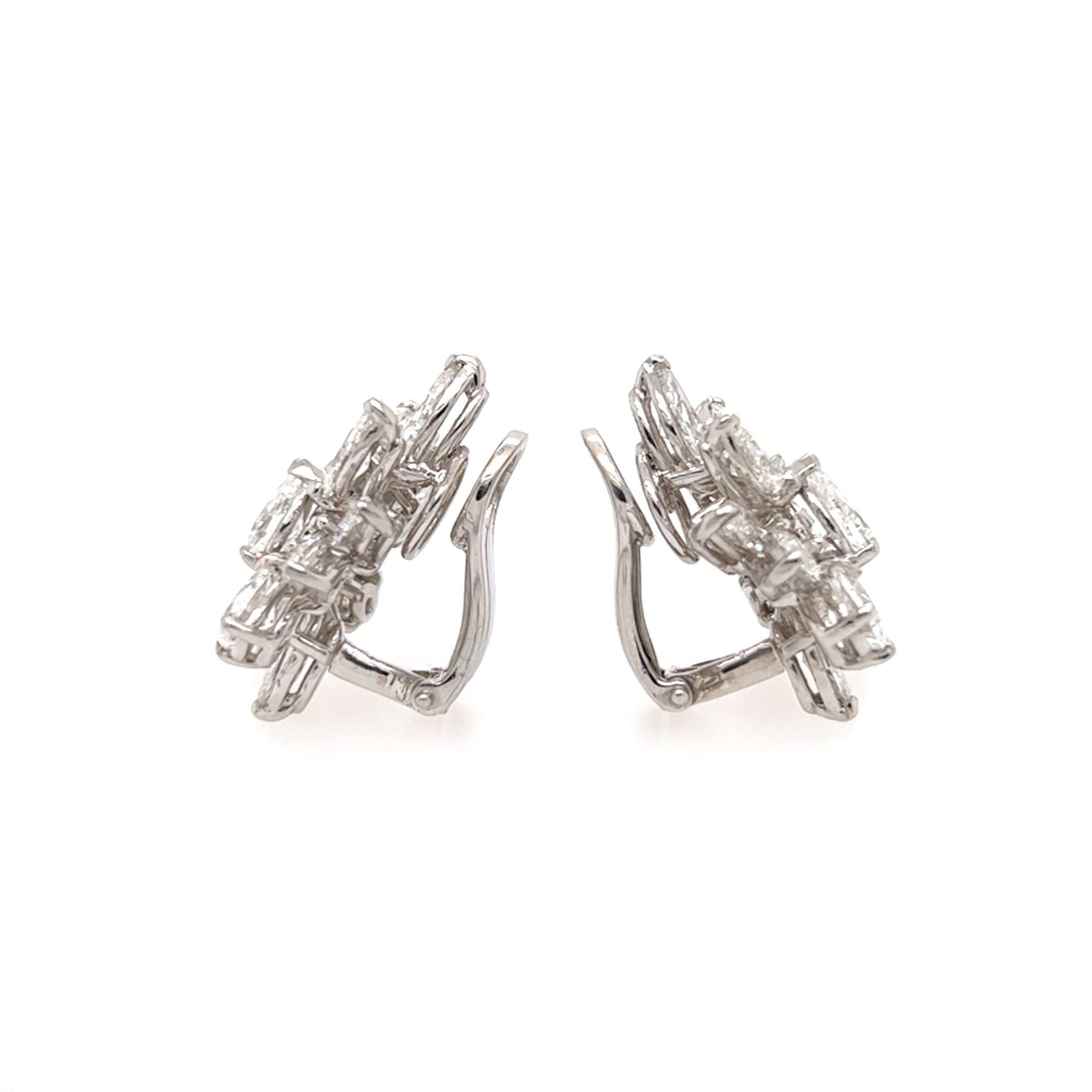 Marquise Cut Pair of Platinum and Diamond Cluster Earrings For Sale